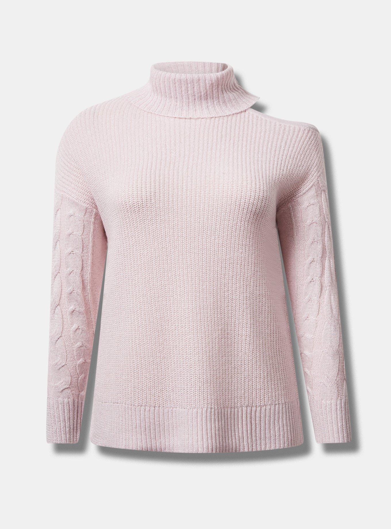 Better Than Average Light Pink Mock Neck Cutout Sweater