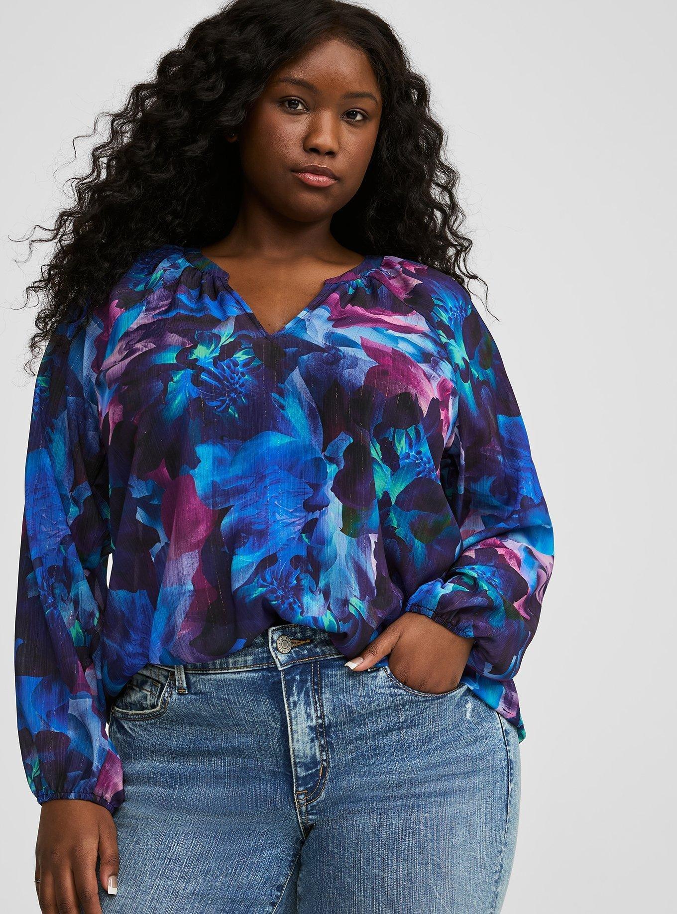 Crinkle Chiffon Lurex Peasant Long Sleeve Blouse