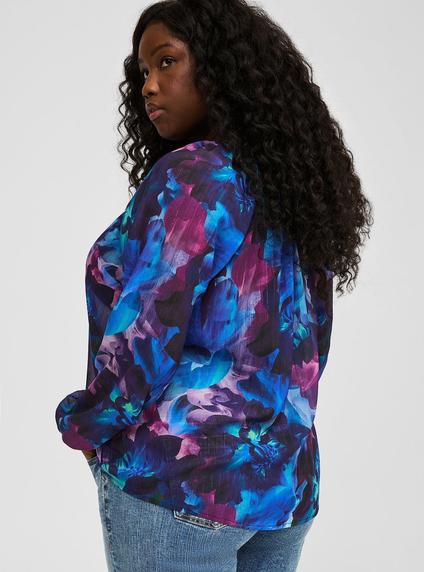 Crinkle Chiffon Lurex Peasant Long Sleeve Blouse