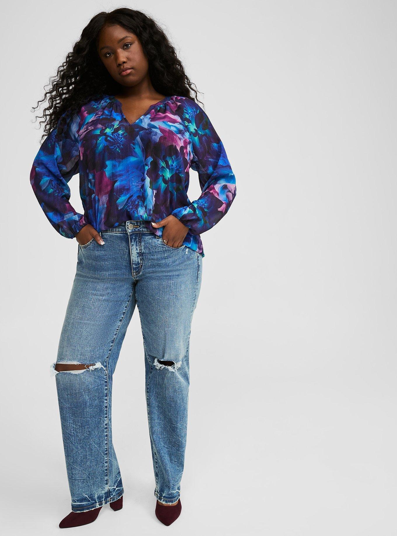 Crinkle Chiffon Lurex Peasant Long Sleeve Blouse