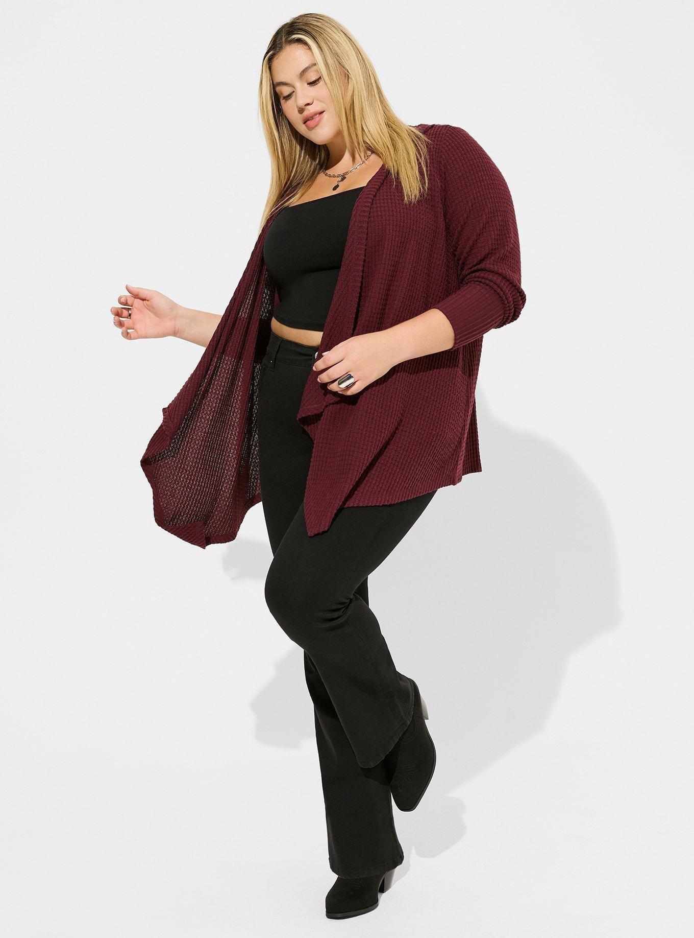 Plus Size - Super Soft Plush Waffle Drape Front Hooded Cardigan - Torrid