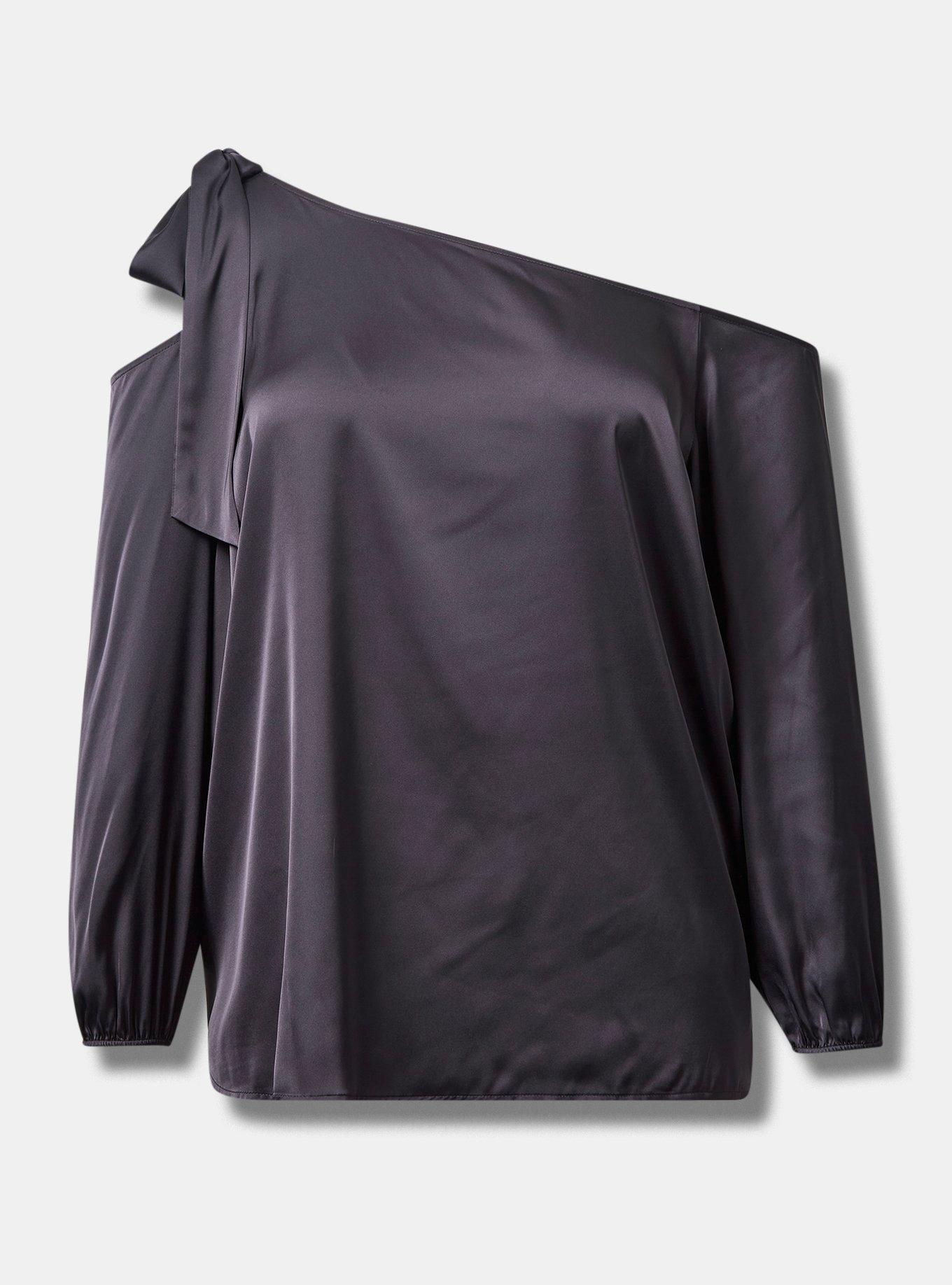 Plus Size - Satin Tie Front Off Shoulder Long Sleeve Blouse - Torrid