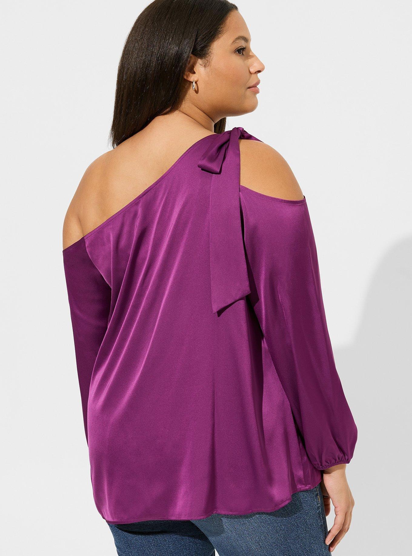 Plus Size - Satin Tie Front Off Shoulder Long Sleeve Blouse - Torrid