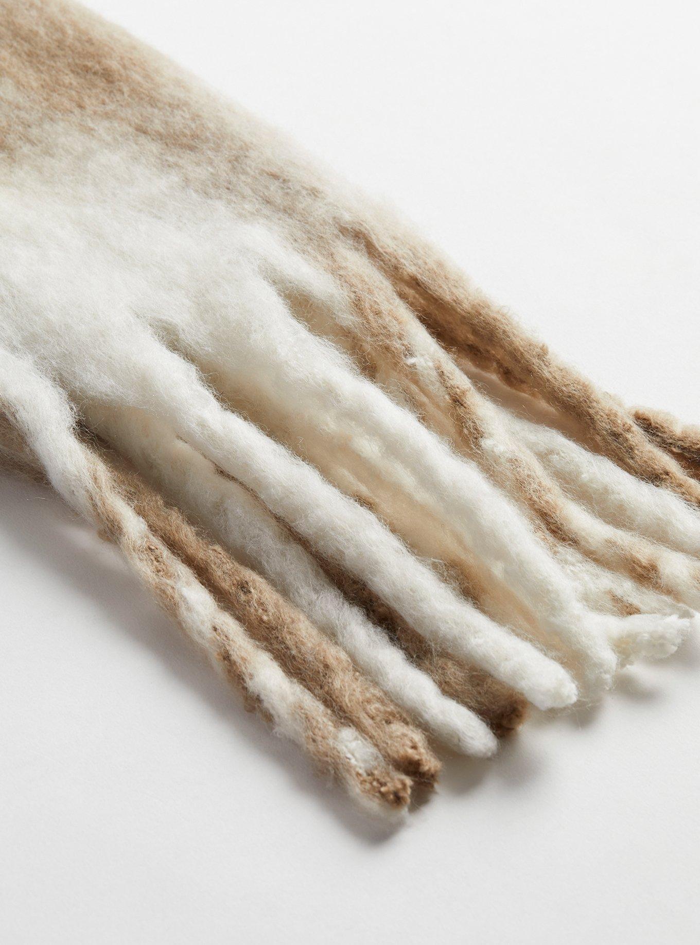 Plus Size Buffalo Plaid Fringe Scarf , TAN PLAID, alternate