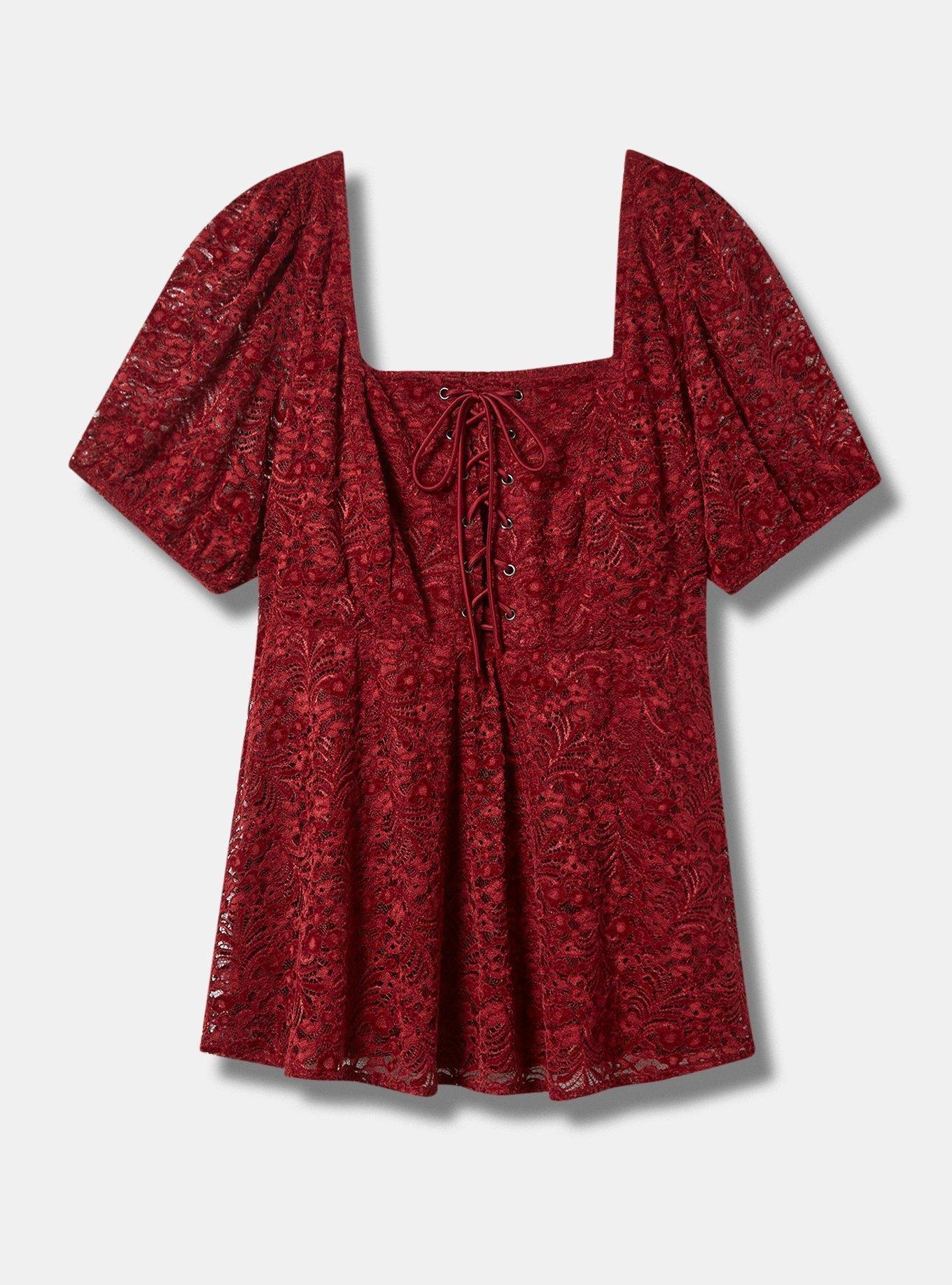 Babydoll Chenille Lace Square Neck Blouse