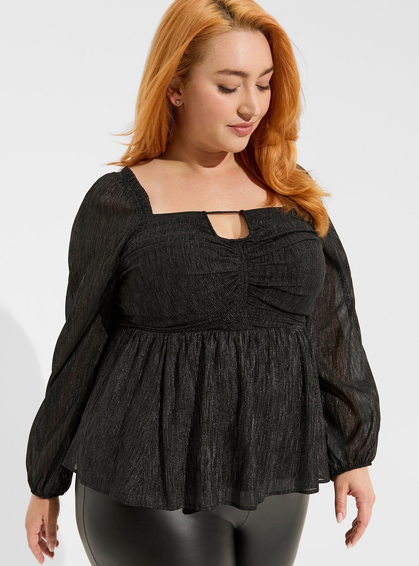 Torrid black blouse with key hole front and back and black lace