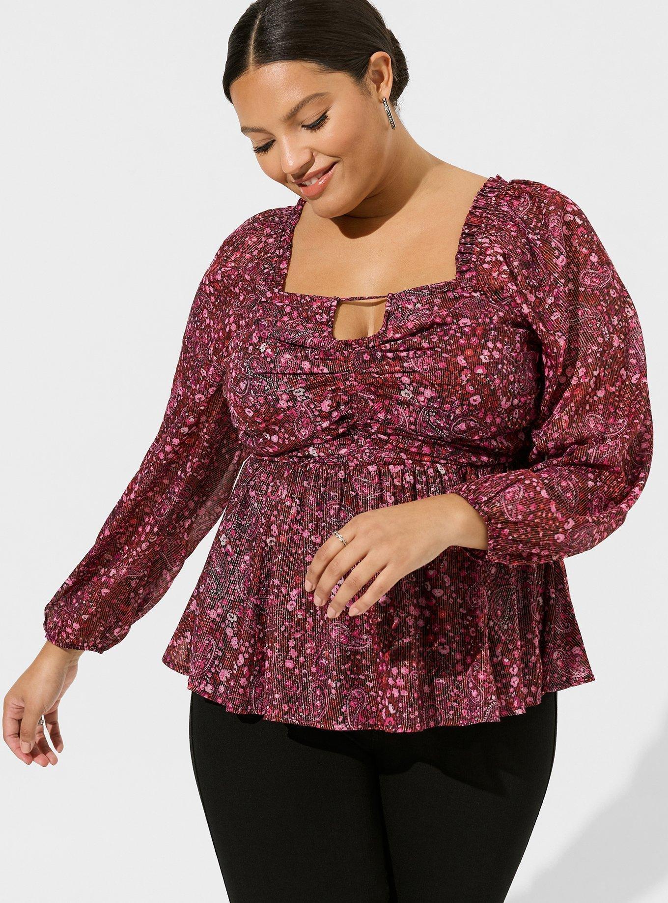 YOURS Plus Size Burgundy Red Keyhole Peplum Top