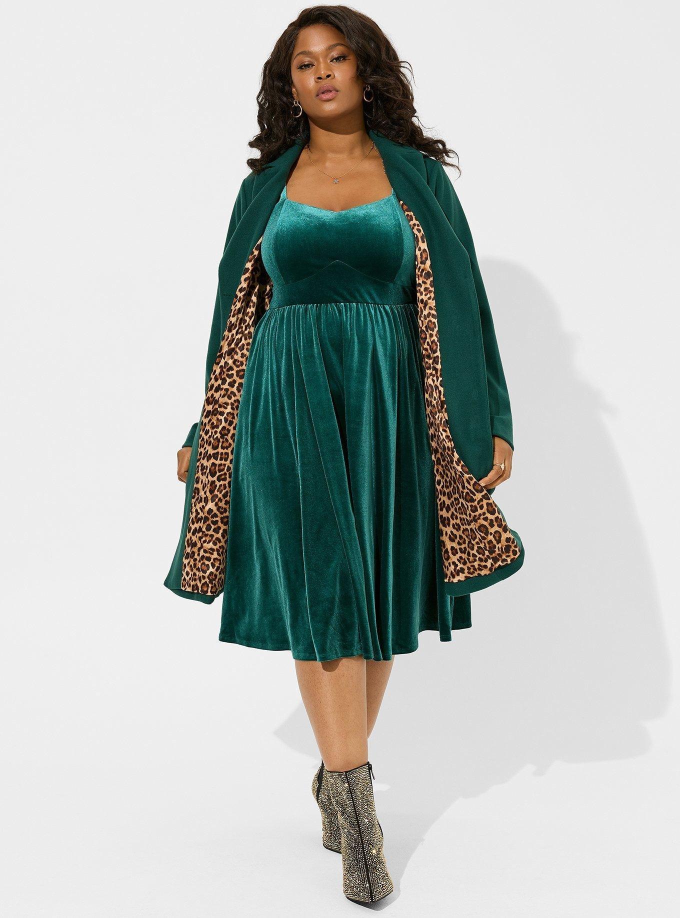 Plus Size Faux Melton Button Front Midi Coat, BOTANICAL GREEN, alternate