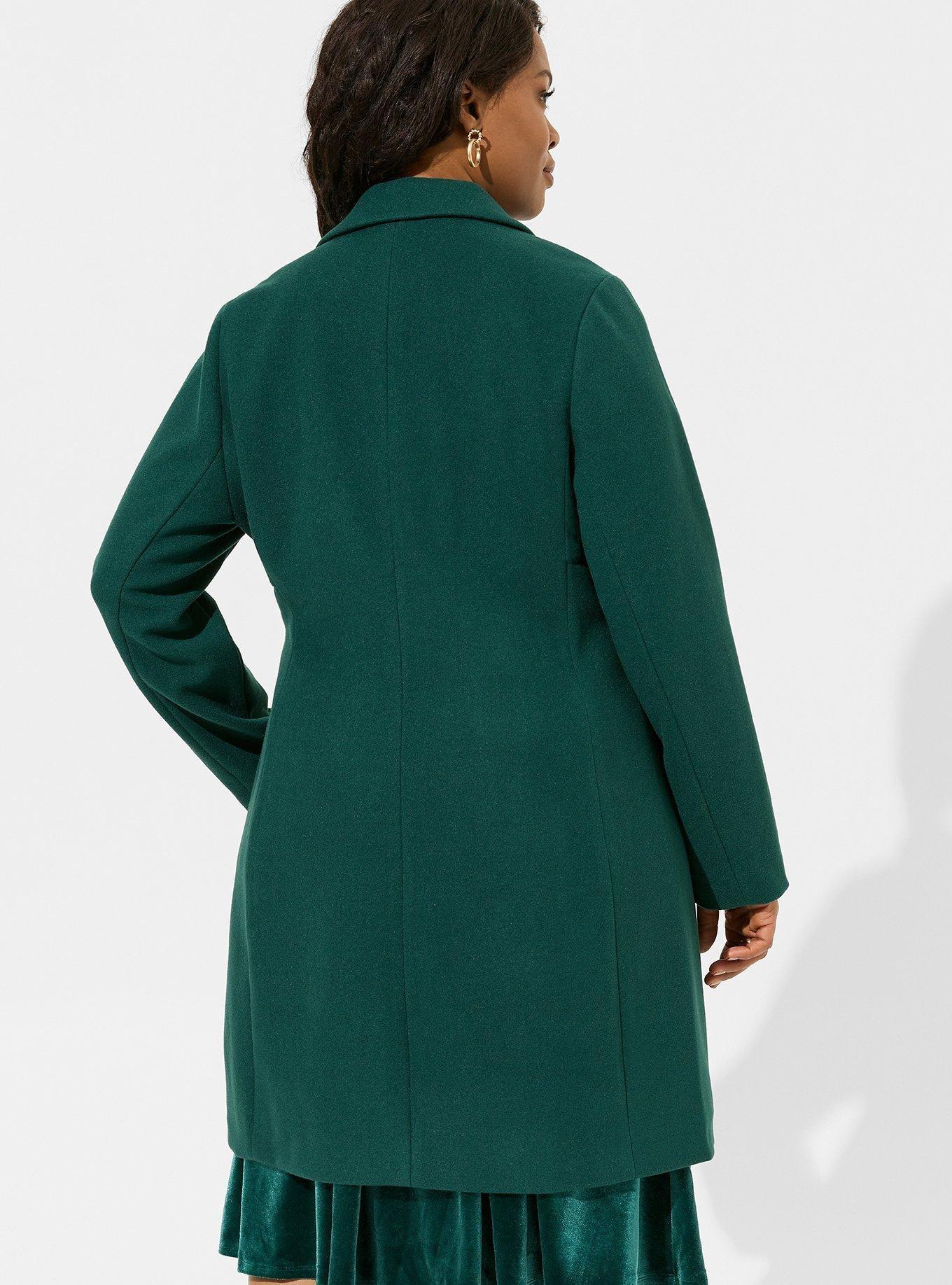 Plus Size Faux Melton Button Front Midi Coat, BOTANICAL GREEN, alternate