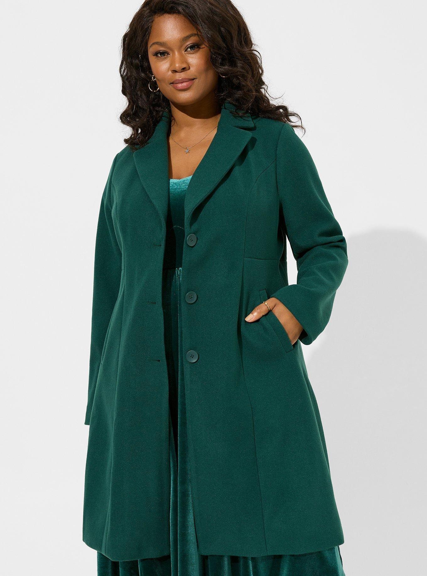 Faux Melton Button Front Midi Coat