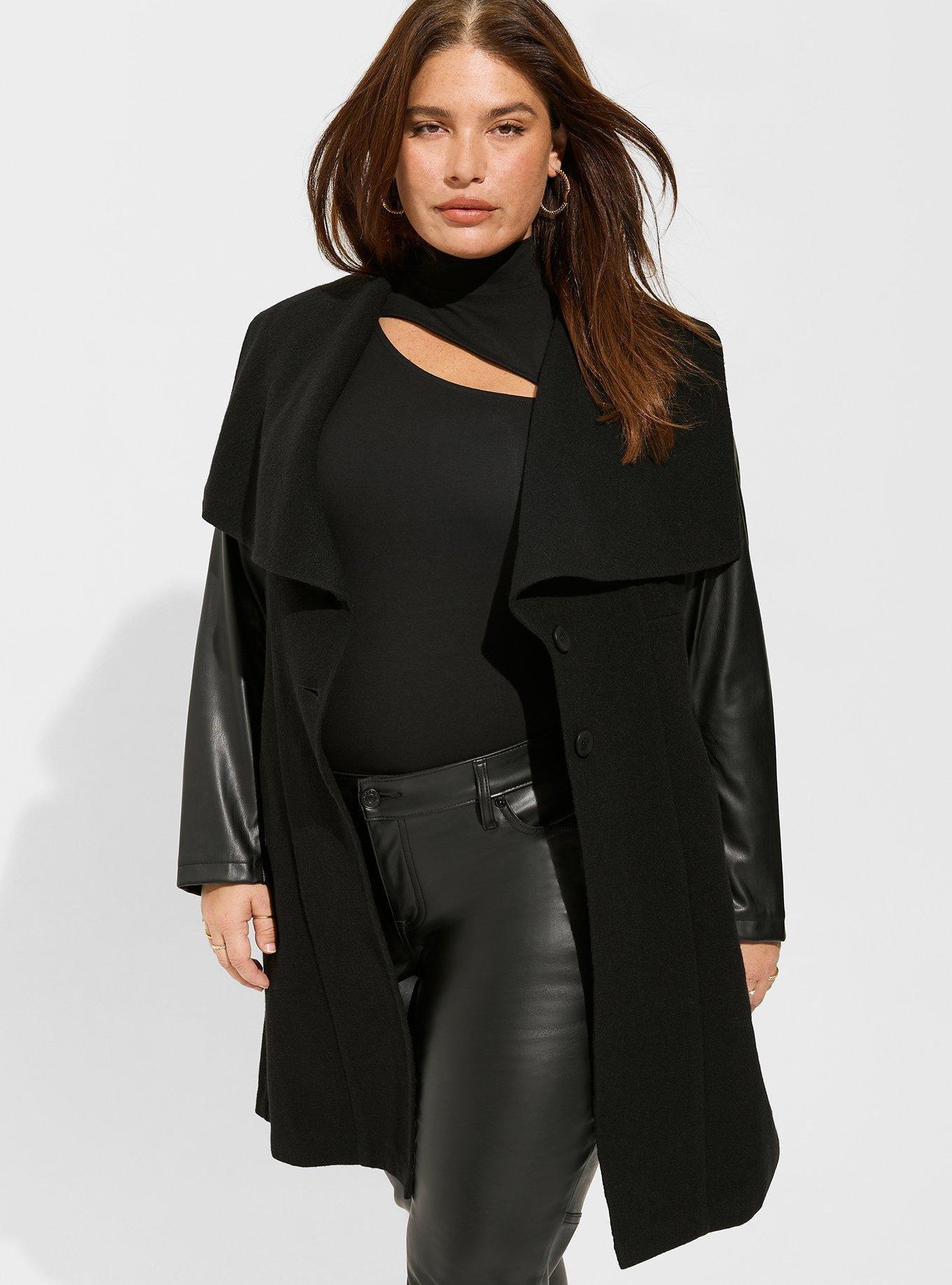 Plus Size - Faux Leather Sleeve Wool Coat - Torrid