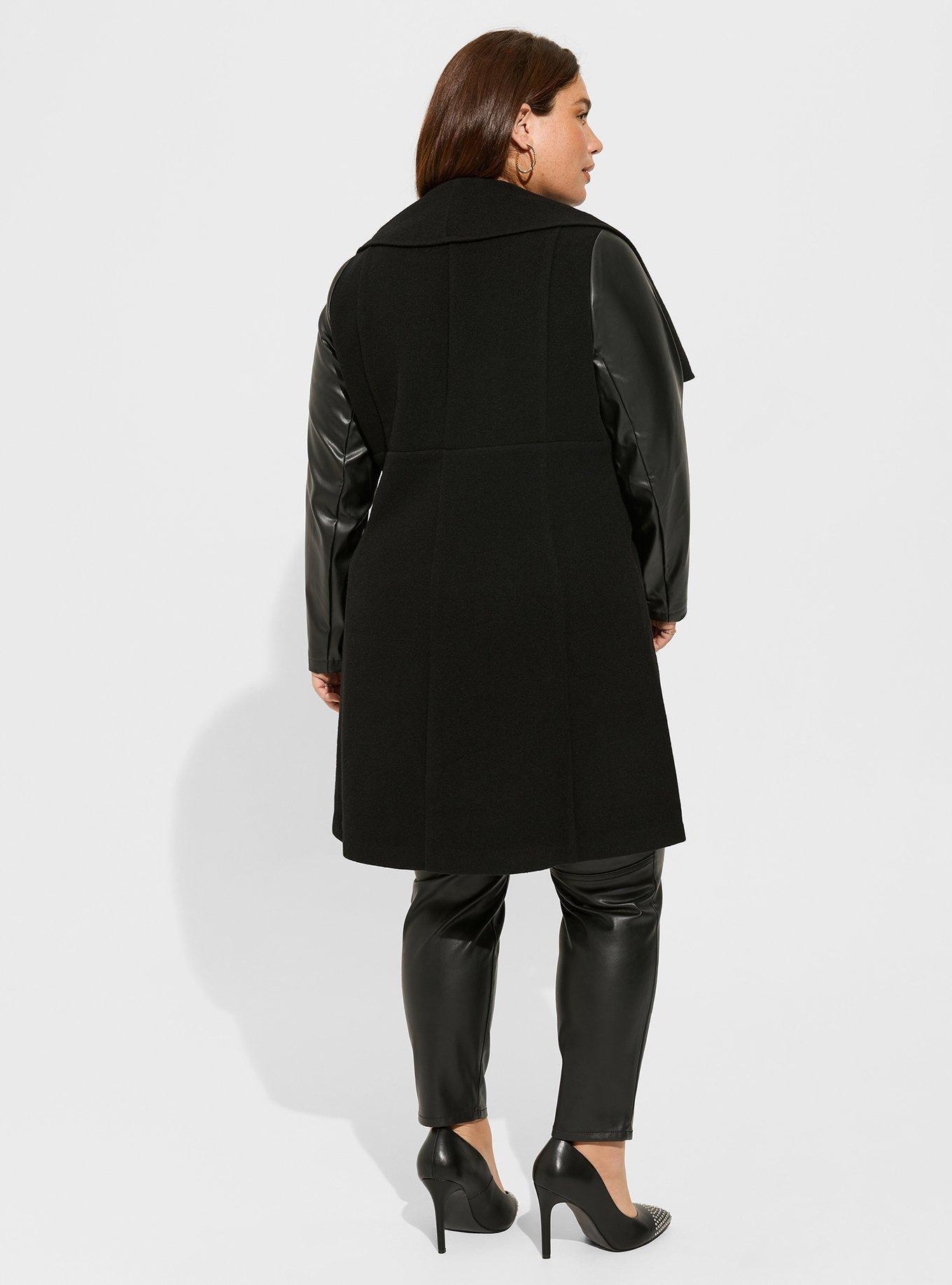 Wool coat with deals faux leather sleeves