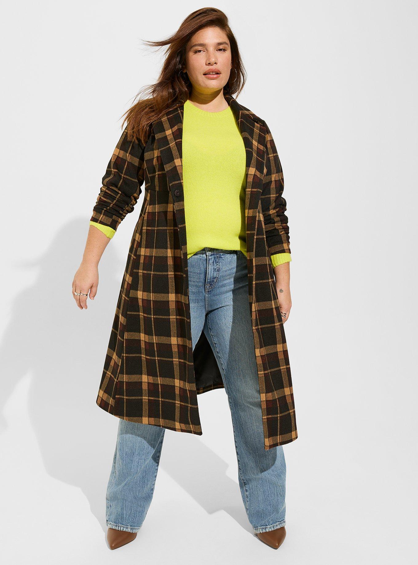 Plus Size - Melton Plaid Tie Front Coat - Torrid