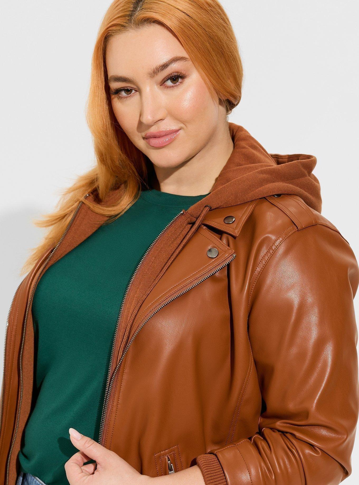 New Torrid 3 online (3X 22/24) Faux Leather Cognac Brown Zip Up Biker Moto Jacket