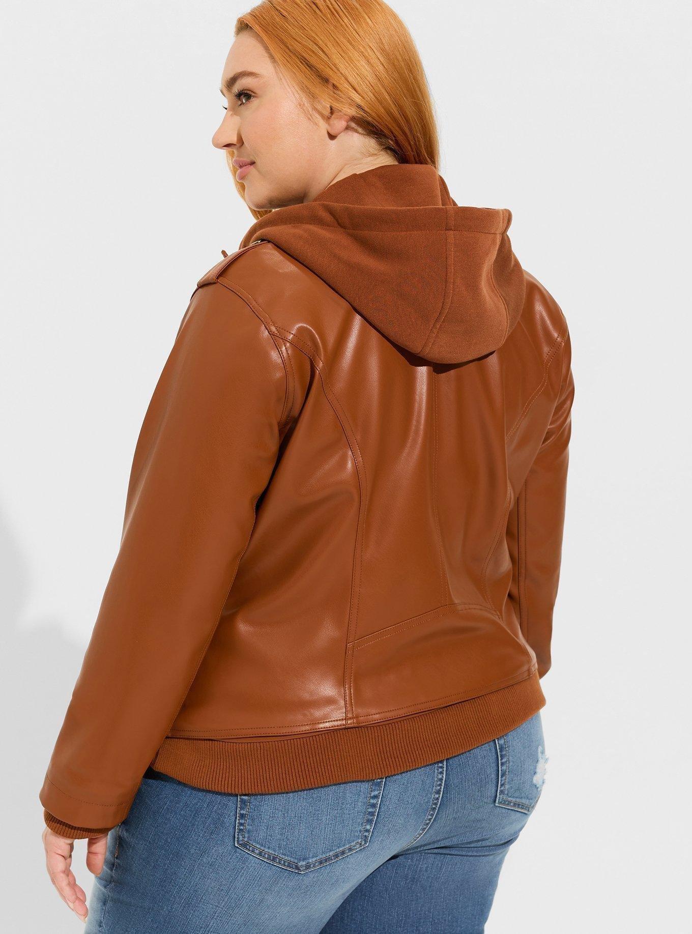 New Torrid 3 (3X 22/24) Faux Leather Cognac Brown Zip Up store Biker Moto Jacket