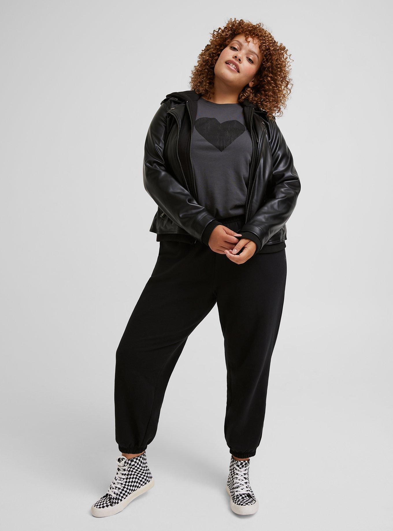 Plus Size Fabric Mix Hooded Moto Jacket Torrid