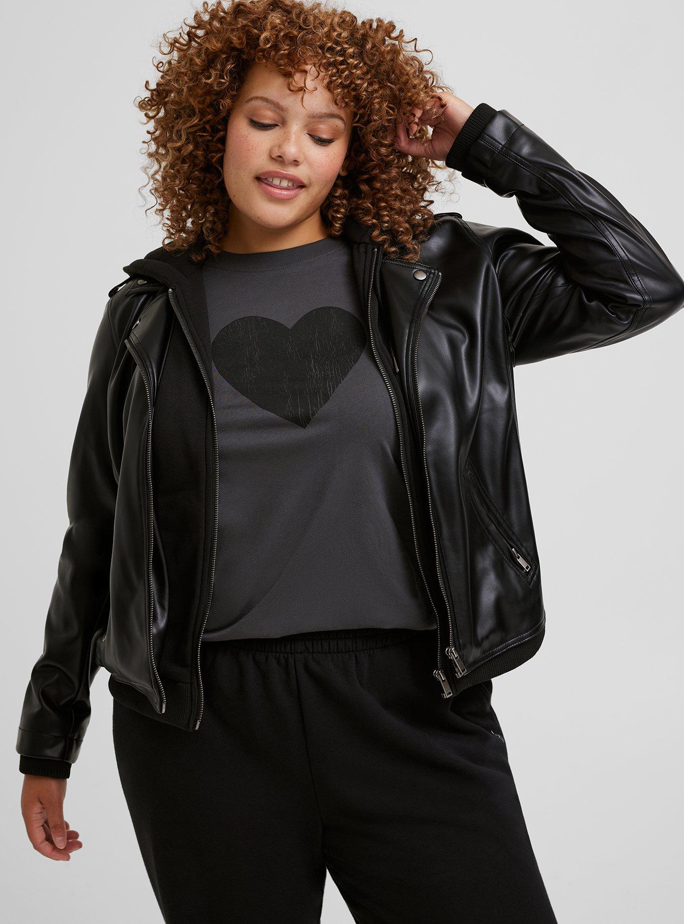 Plus Size - Fabric Mix Hooded Moto Jacket - Torrid