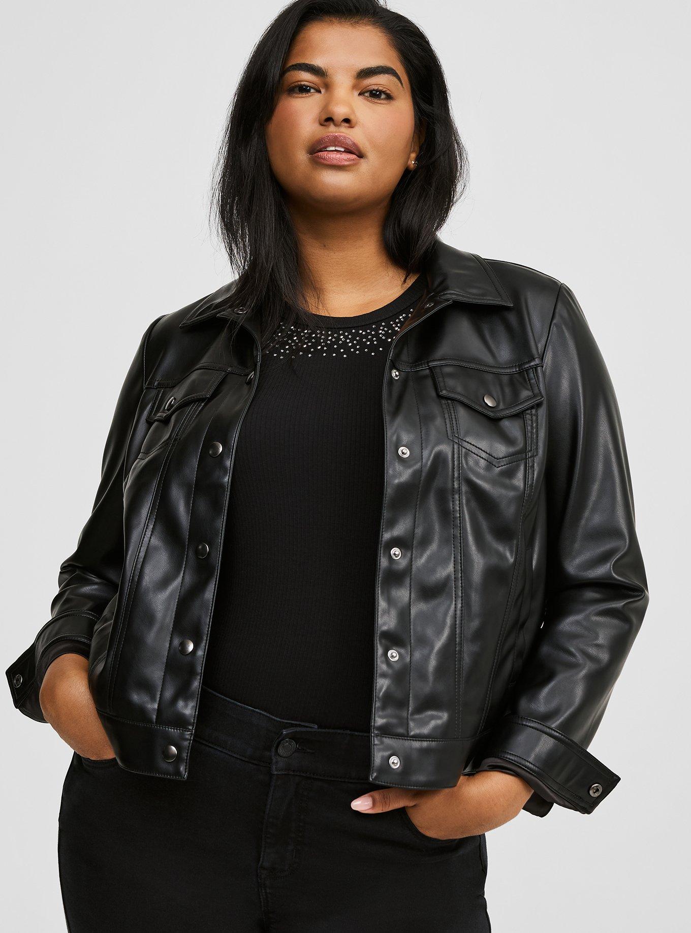 Leather trucker jacket outlet women