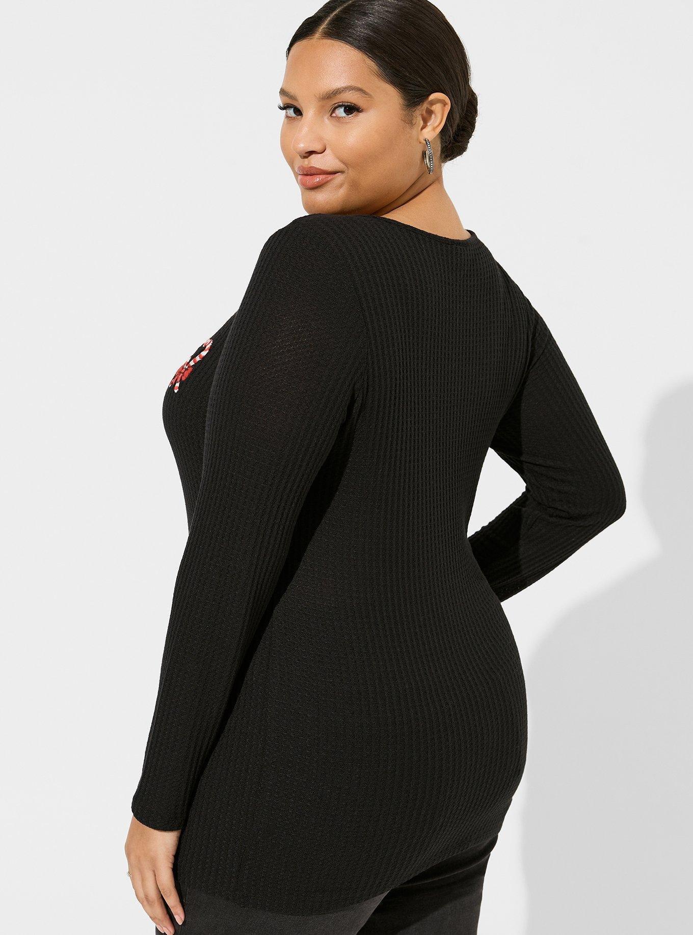 Plus Size - Candy Cane Classic Fit Waffle Snap Front Long Sleeve