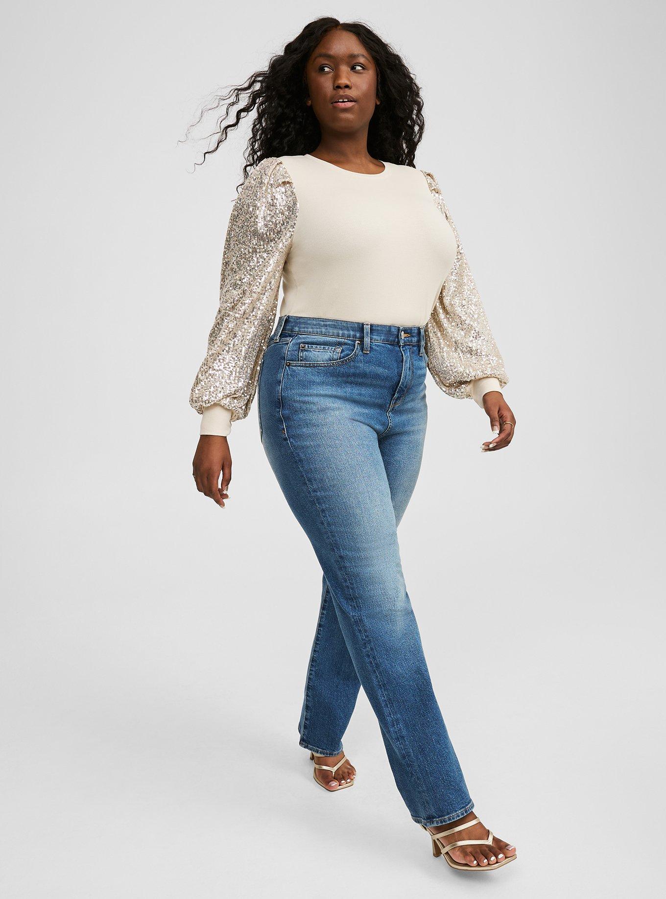 Rib Crew Neck Sequin Long Sleeve Top