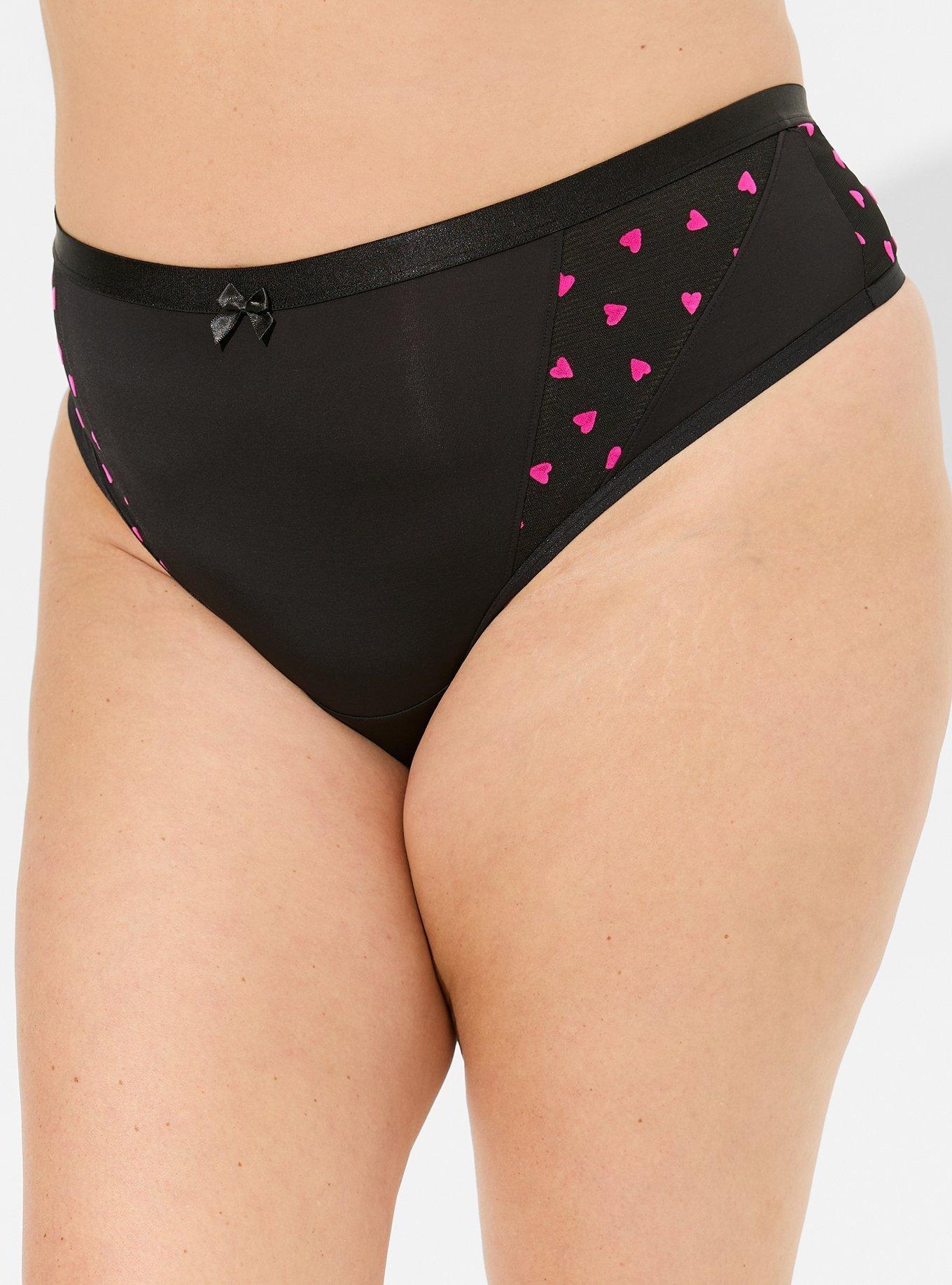 Second Skin Flocked Hearts Mid Rise Thong Panty, HEARTS OUT RICH BLACK, alternate