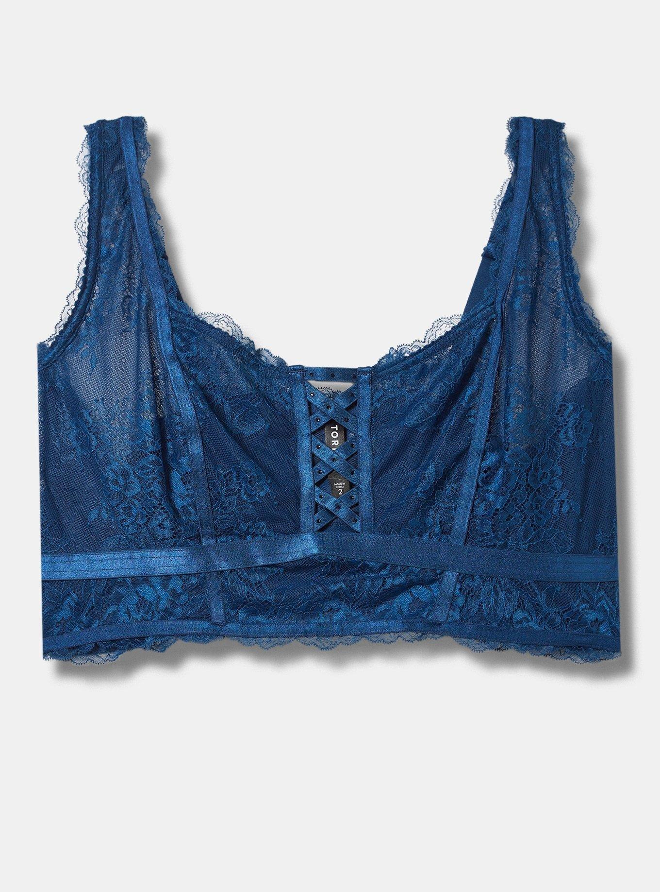 Blue Bralette - Lace Sweetheart Neckline Bralette - Navy Bralette