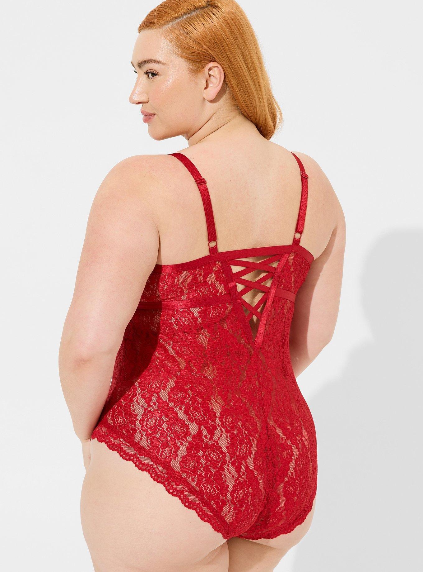 V-Neck Lace Bodysuit, JESTER RED, alternate