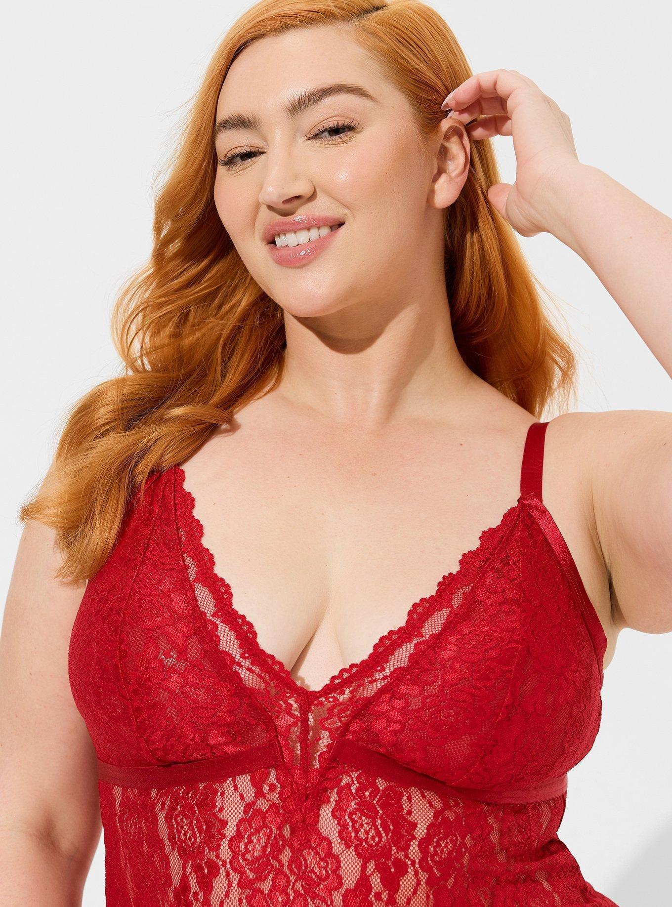 V-Neck Lace Bodysuit, JESTER RED, alternate