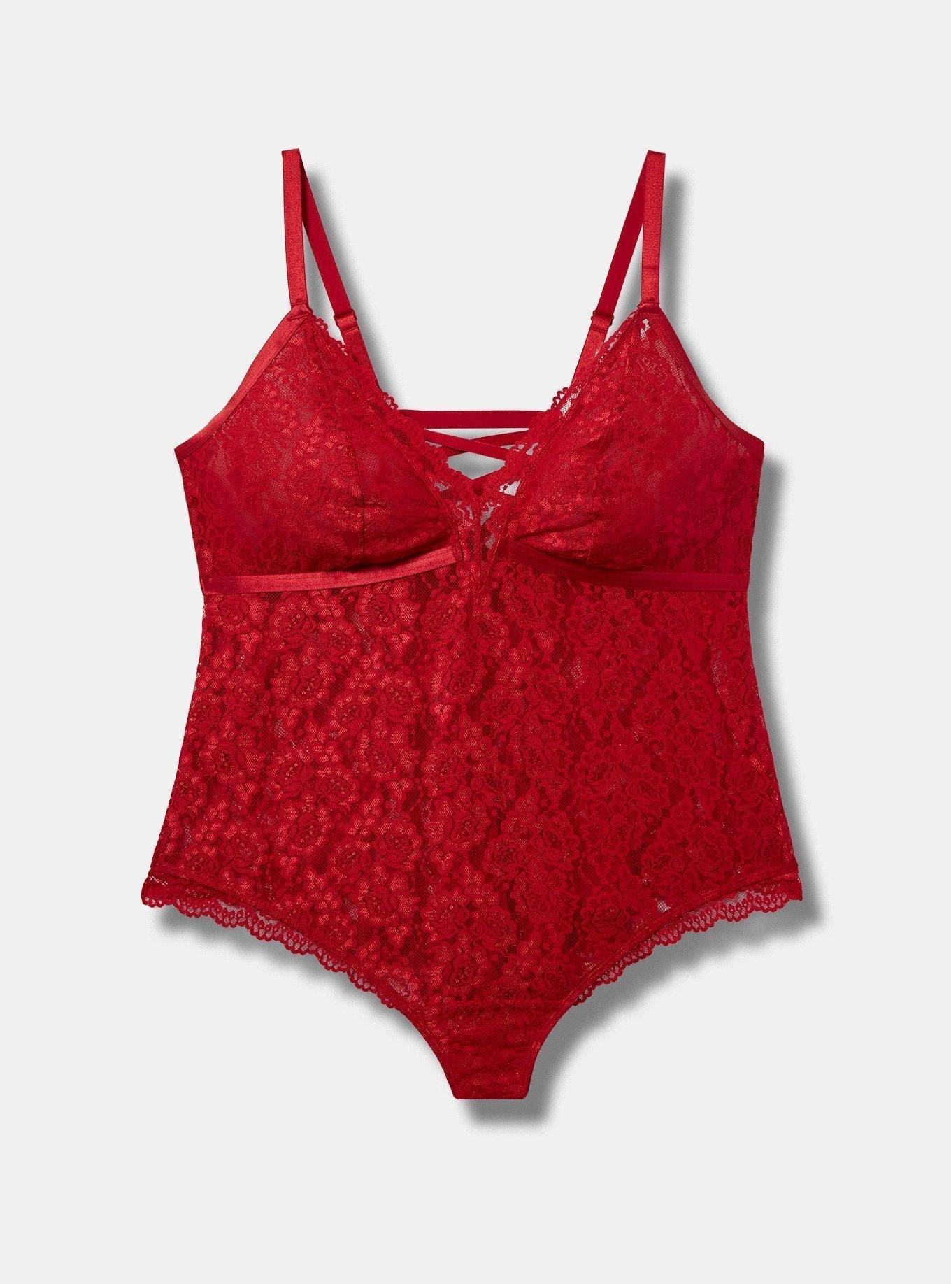 V-Neck Lace Bodysuit, JESTER RED, hi-res