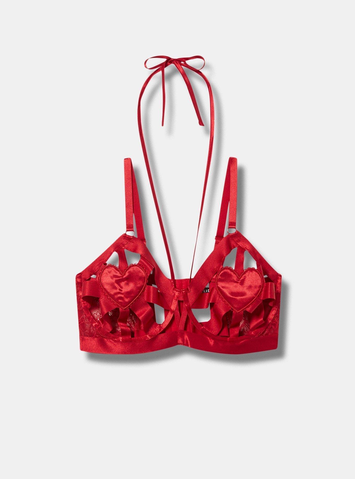 Shein Red Heart Design Double Strap Bra Women's Size Large C Cup 