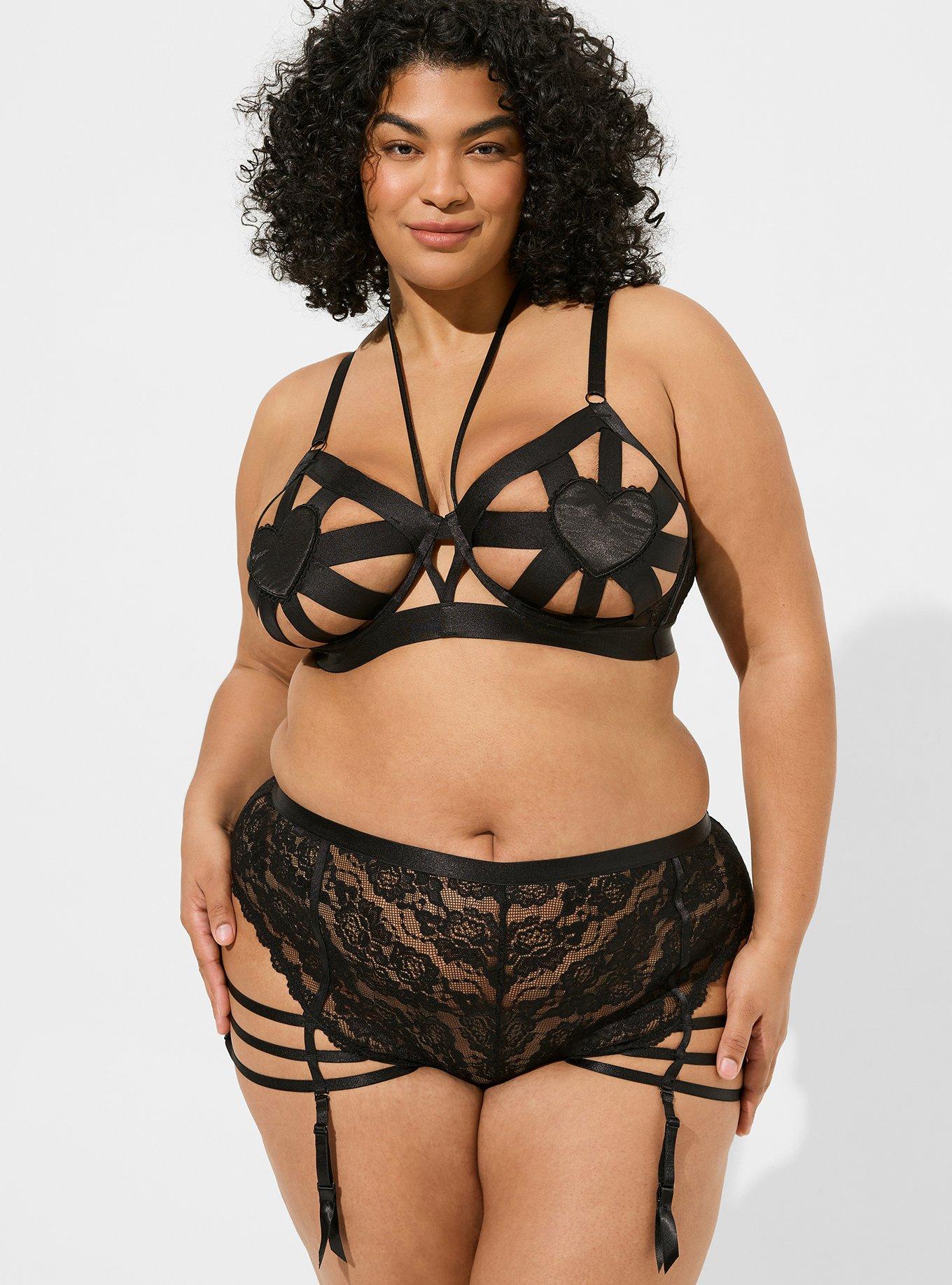 shop discount Torrid Strappy Faux Leather & Mesh Underwire