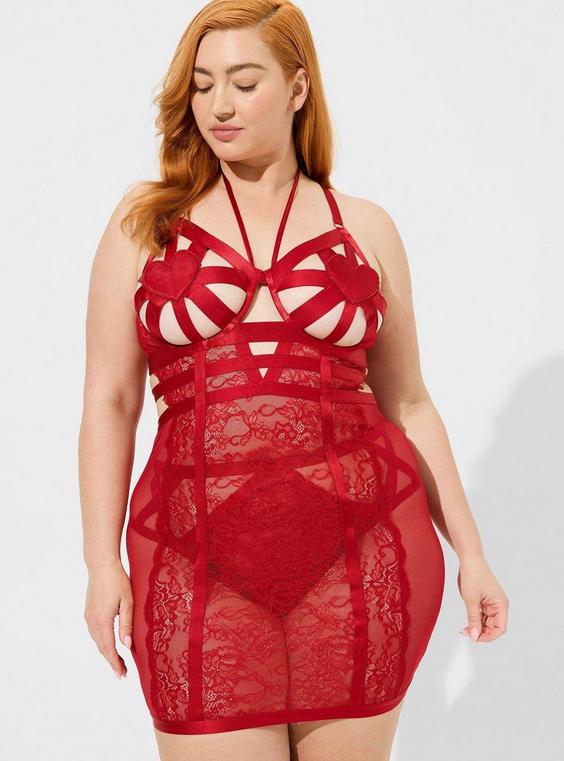 Plus Size - Strappy Heart Open Cup Chemise - Torrid