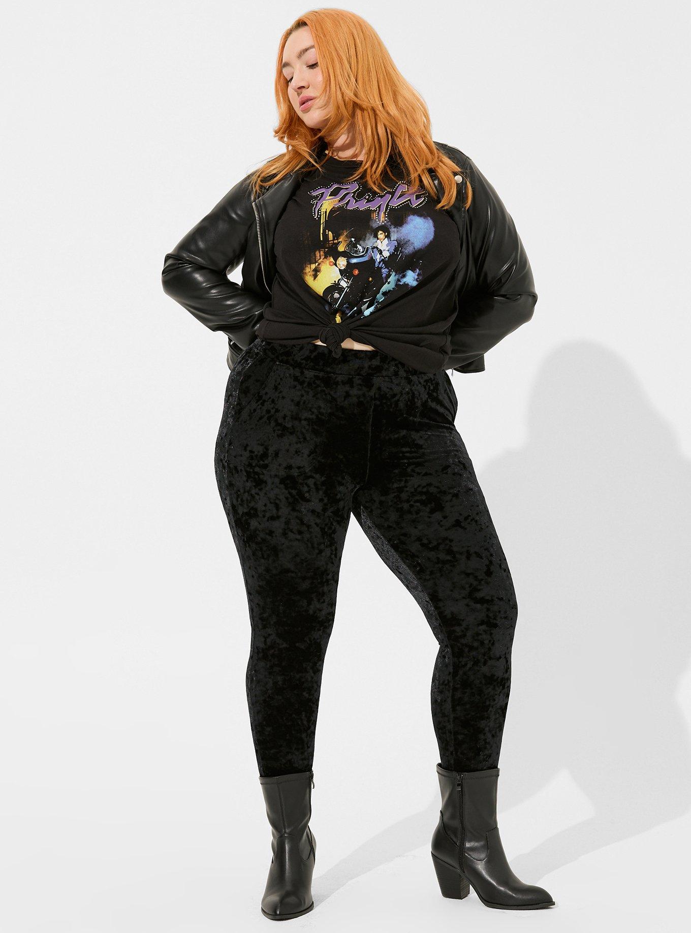 Plus Size Crushed Velvet Leggings - Black