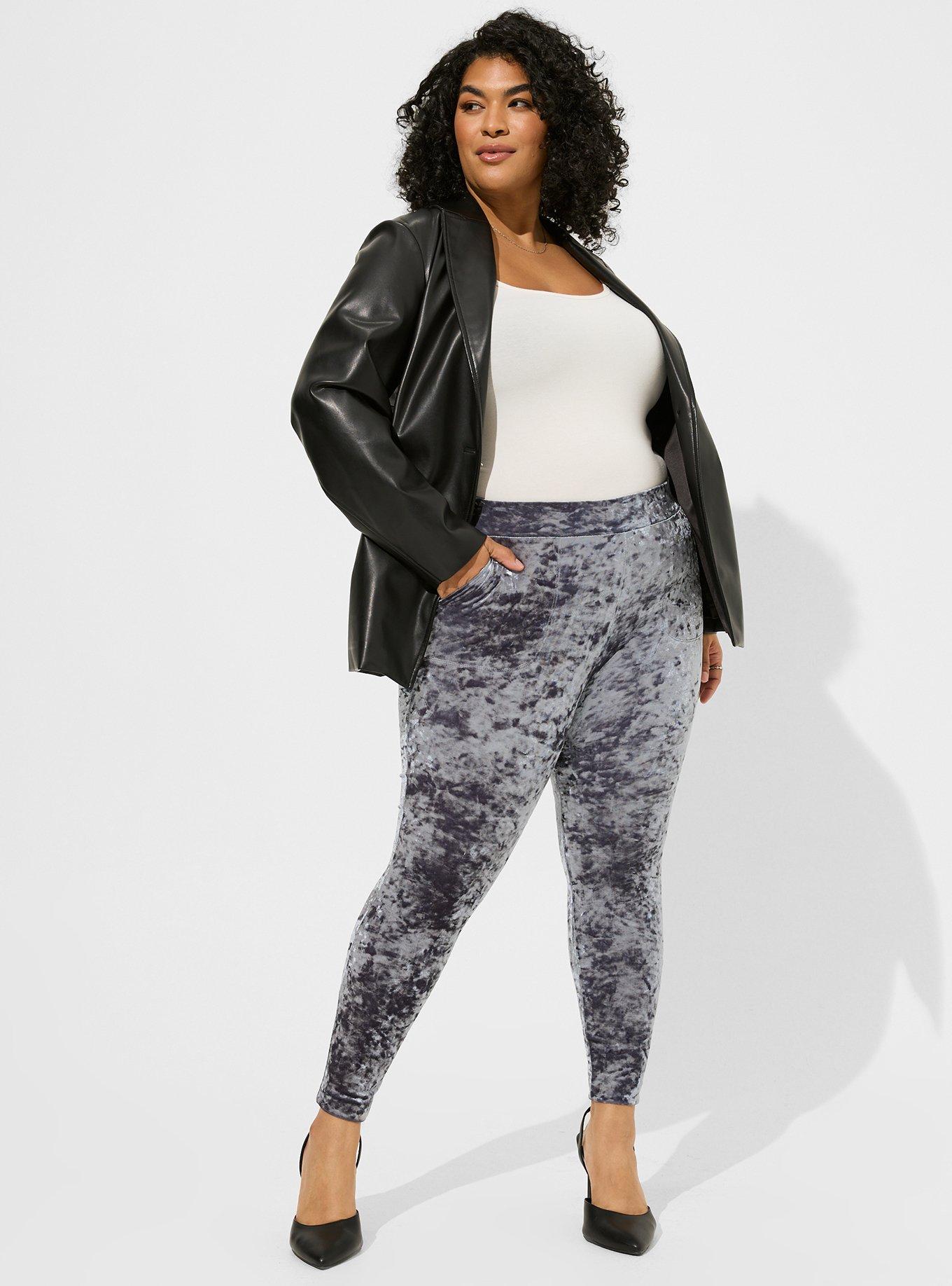 Plus Size Crushed Velvet Leggings - Gray