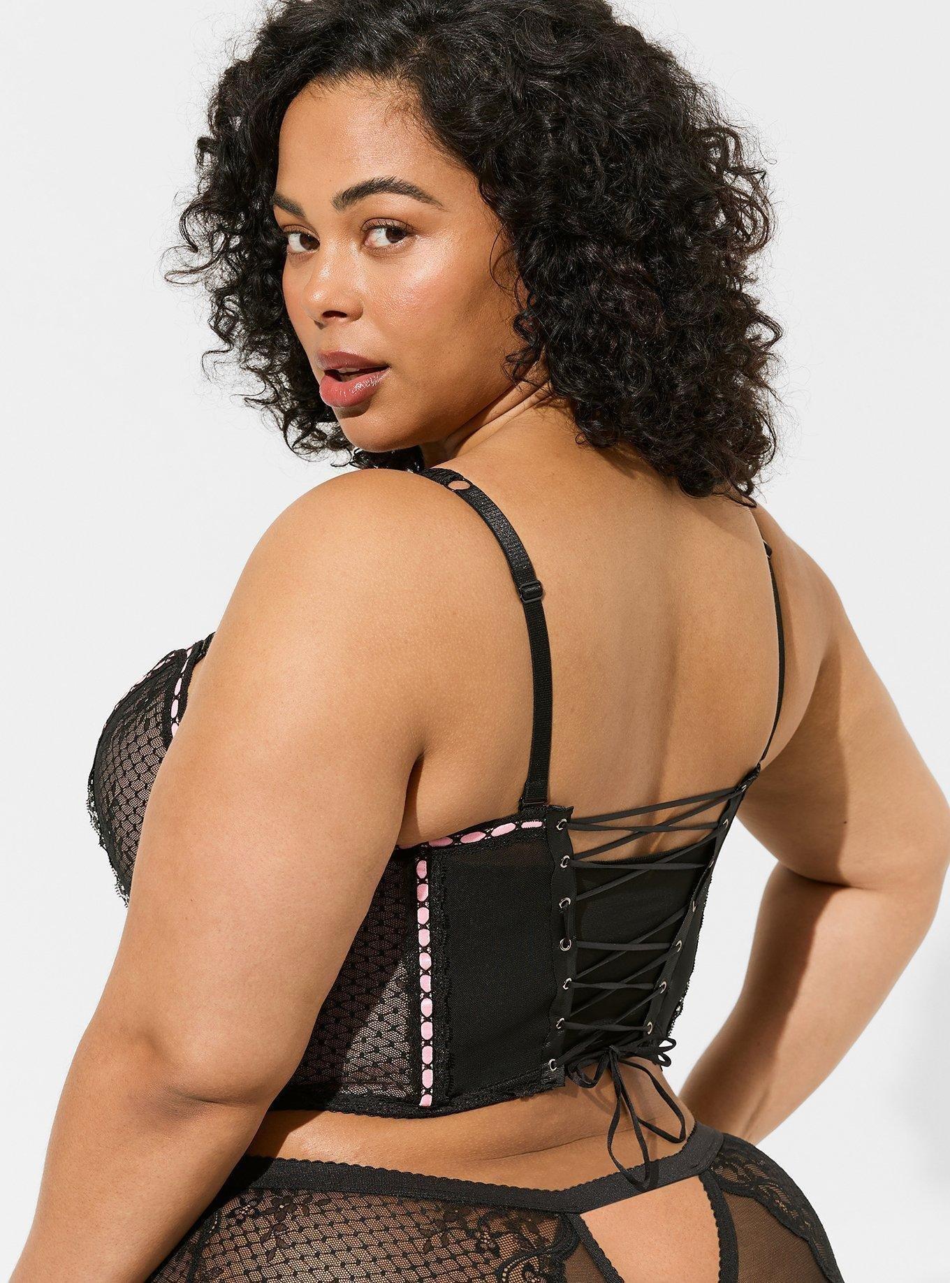 Retro Bombshell Lace Corset, RICH BLACK, alternate