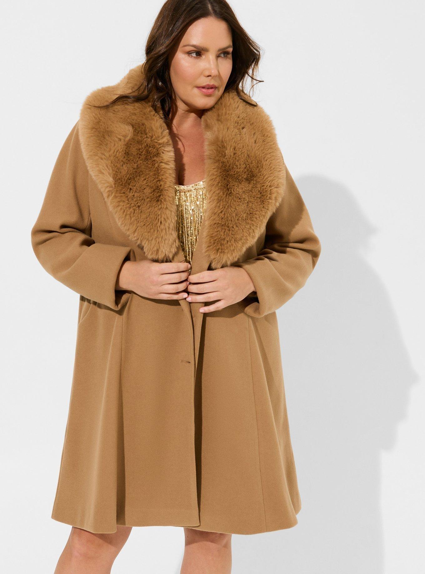 Plus Size Mid Length Faux Fur Fit And Flare Coat Torrid