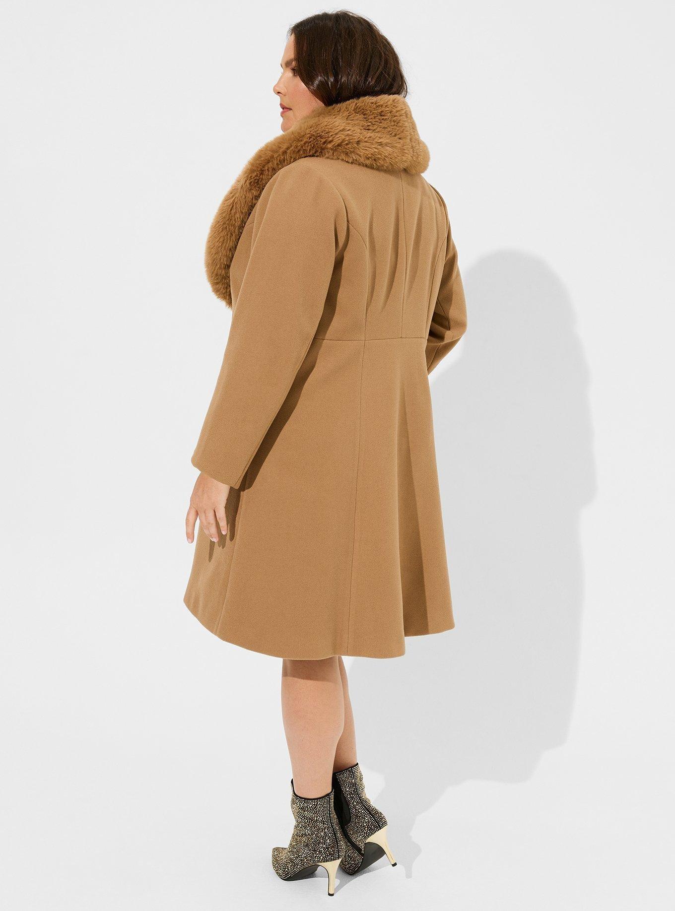 FAUX FUR COLLAR COAT - CAMEL