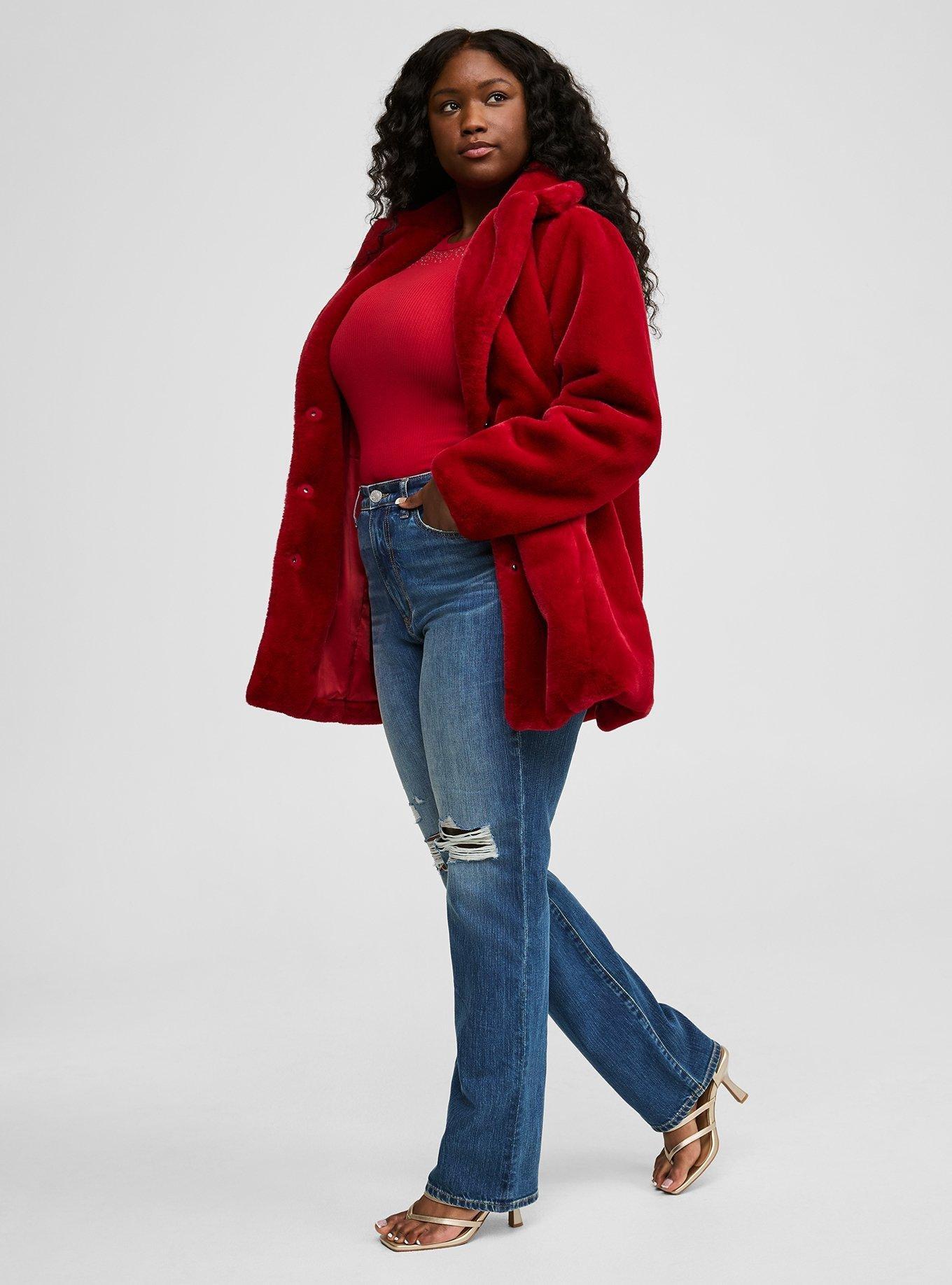 Red faux fur coat plus size on sale