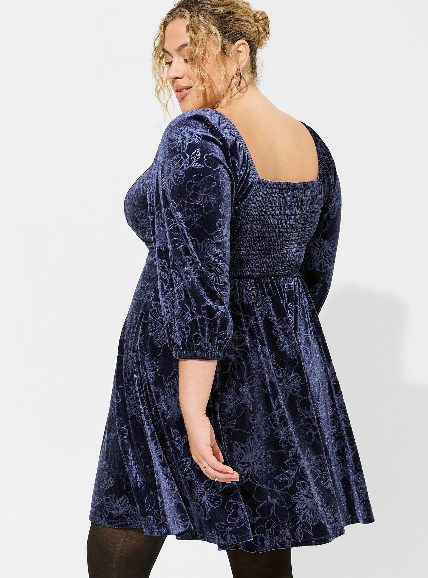 Plus Size At The Knee Embossed Velvet Sweetheart Peplum Dress