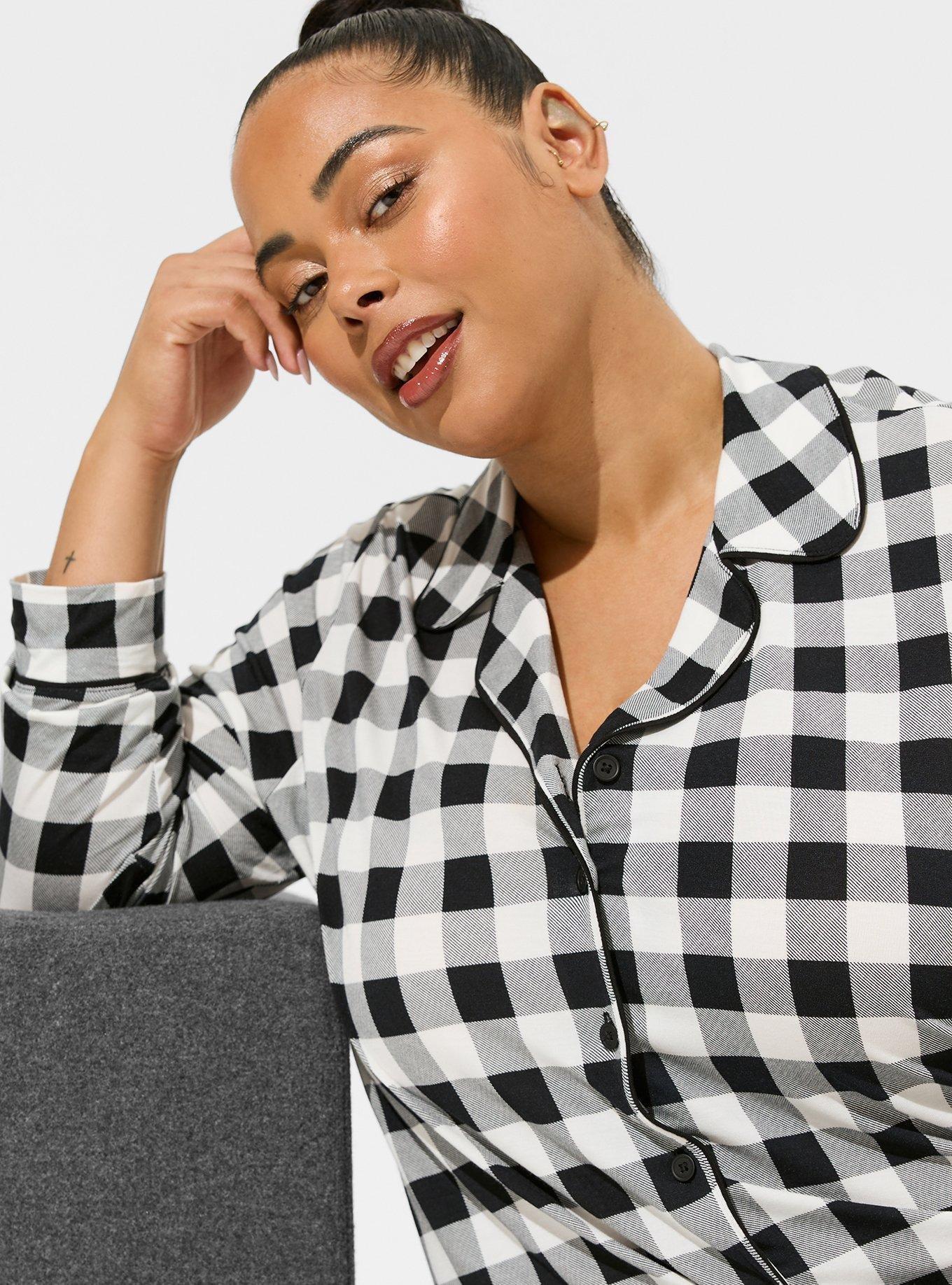 Button Down Sleep Shirt Plus Size in White/Black