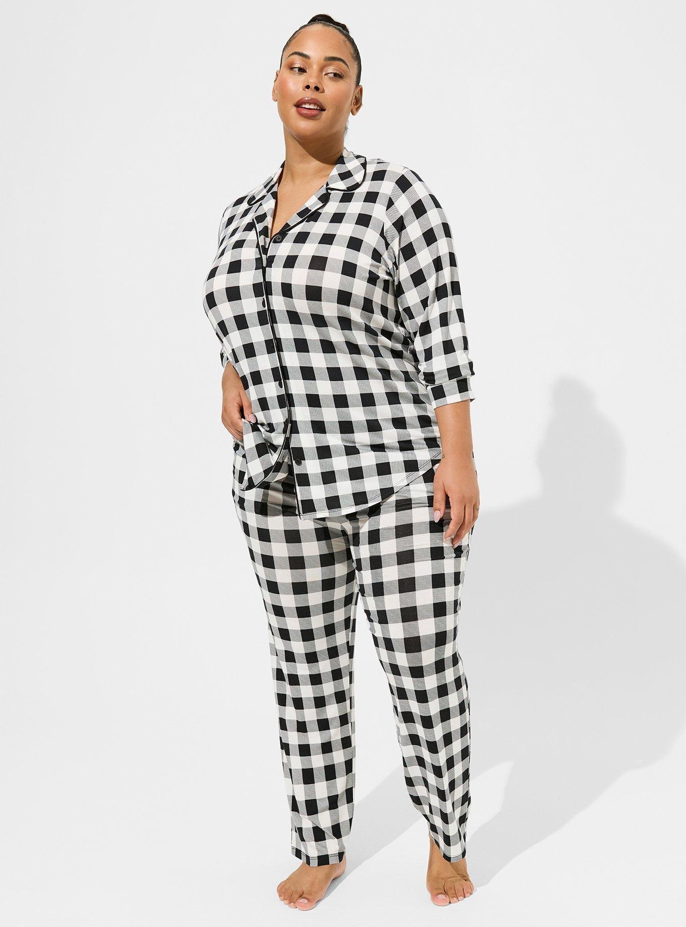 Totally Pink! Womens Pink and Gray Buffalo Plaid Plus Size Traditional Fleece  Pajama (1X) 