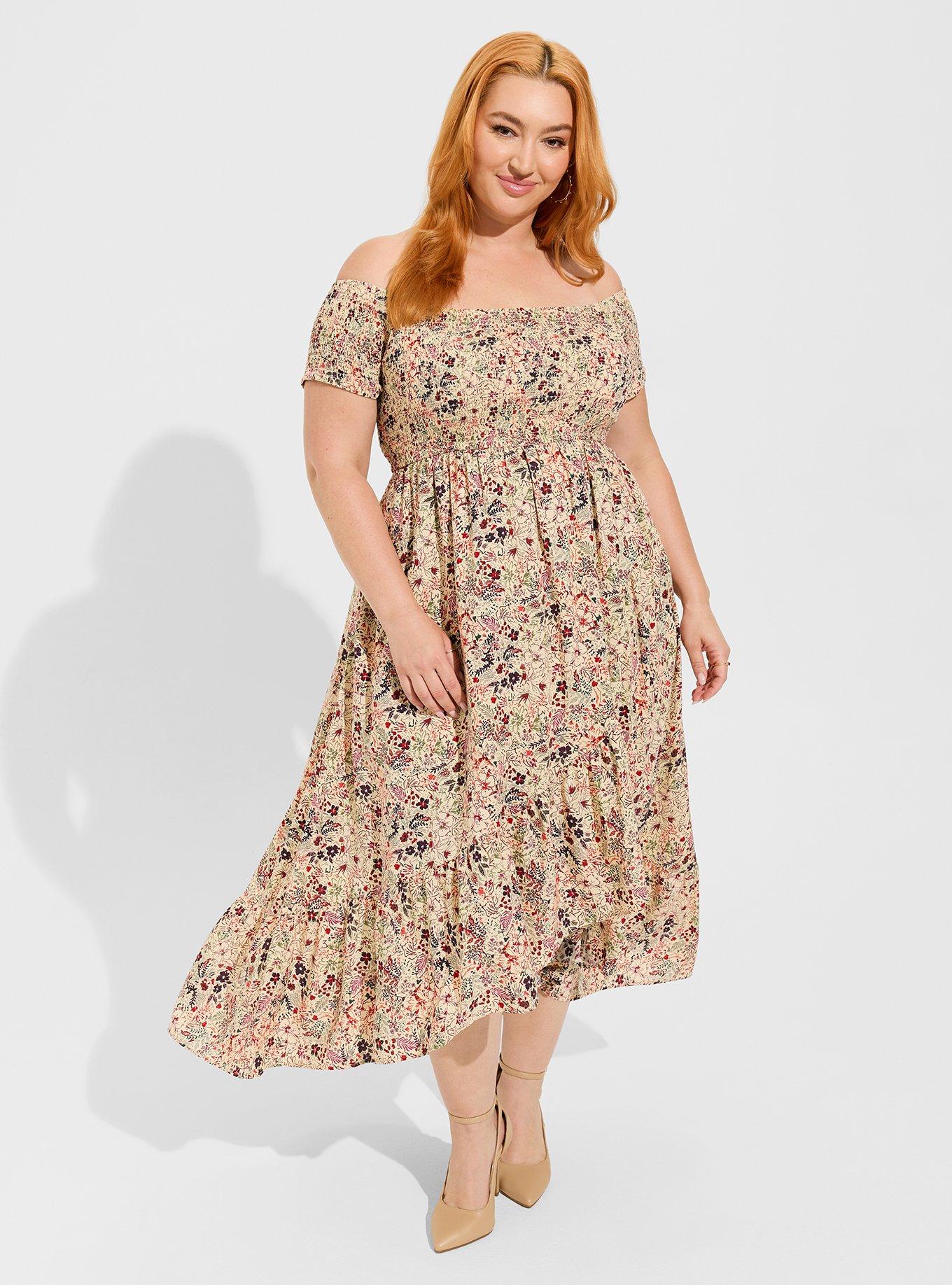 Plus Size - Maxi Challis Off-Shoulder Dress - Torrid