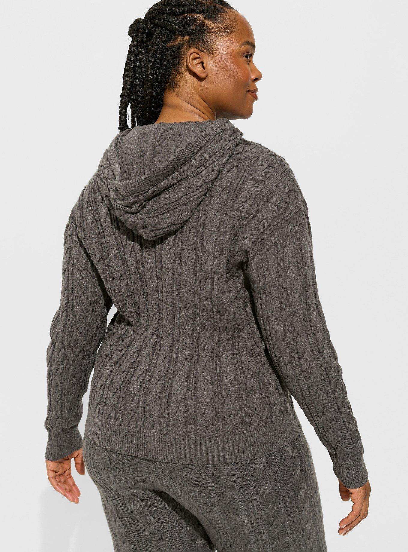 Cable Knit Lounge Hoodie, DARK SHADOW, alternate