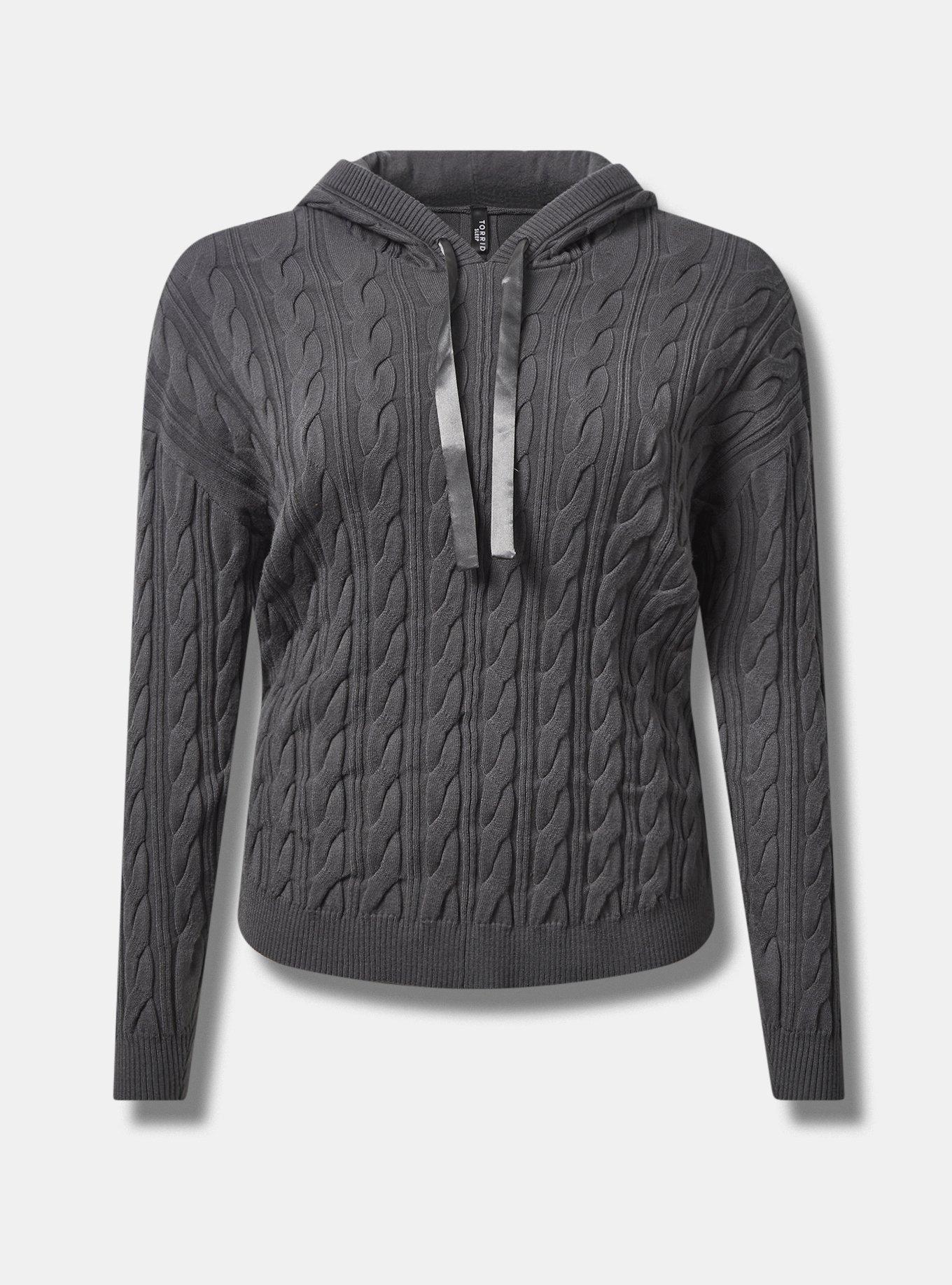 Cable Knit Lounge Hoodie, DARK SHADOW, hi-res