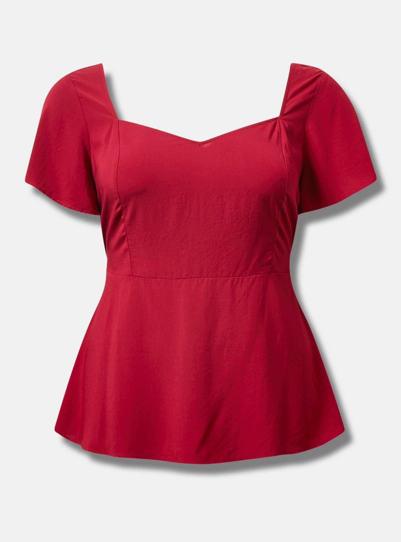 Peplum Challis Sweetheart Short Sleeve Top