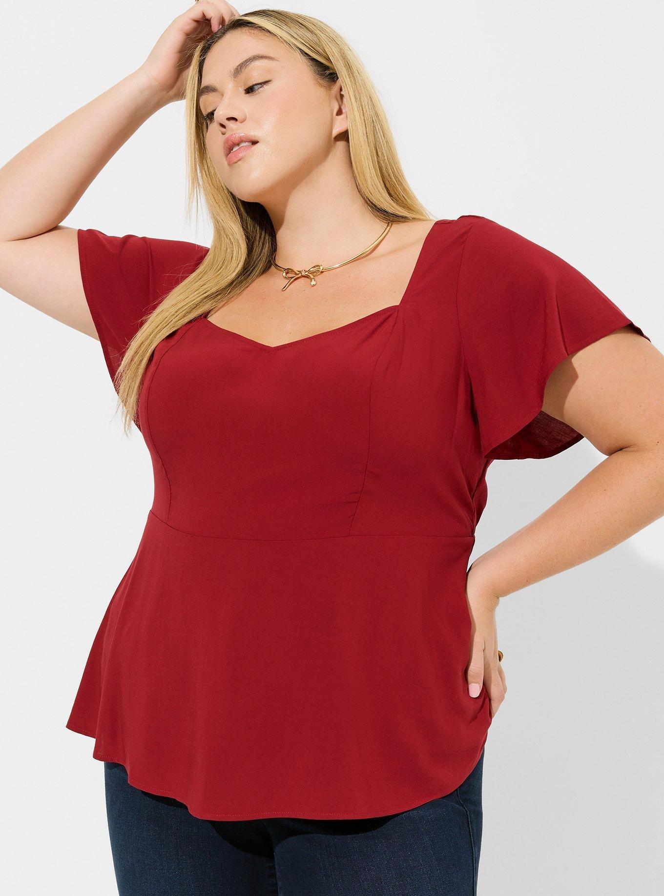 Peplum Challis Sweetheart Short Sleeve Top