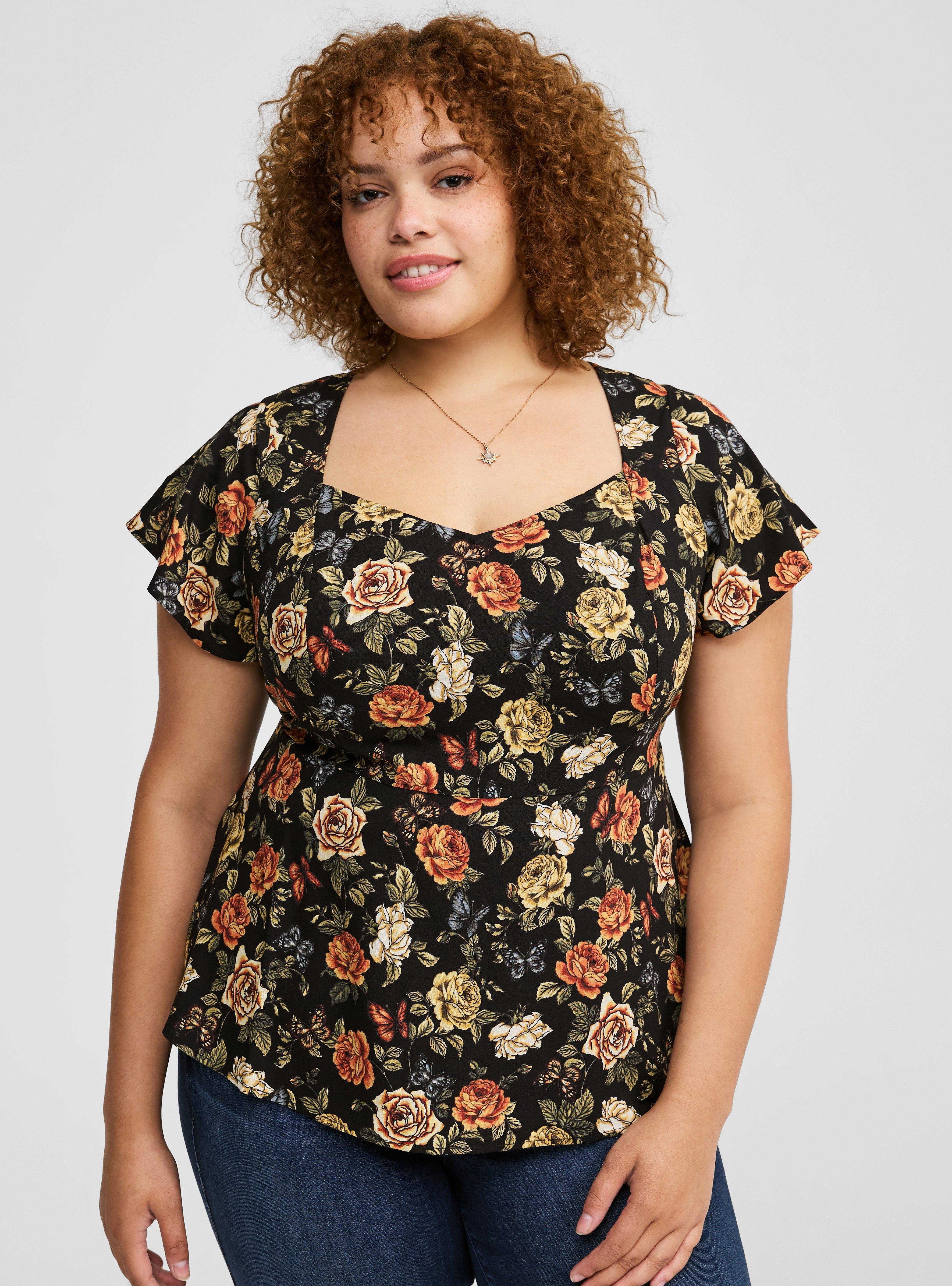 Torrid Floral Button Tie 2024 Neck Blouse 2X NWT