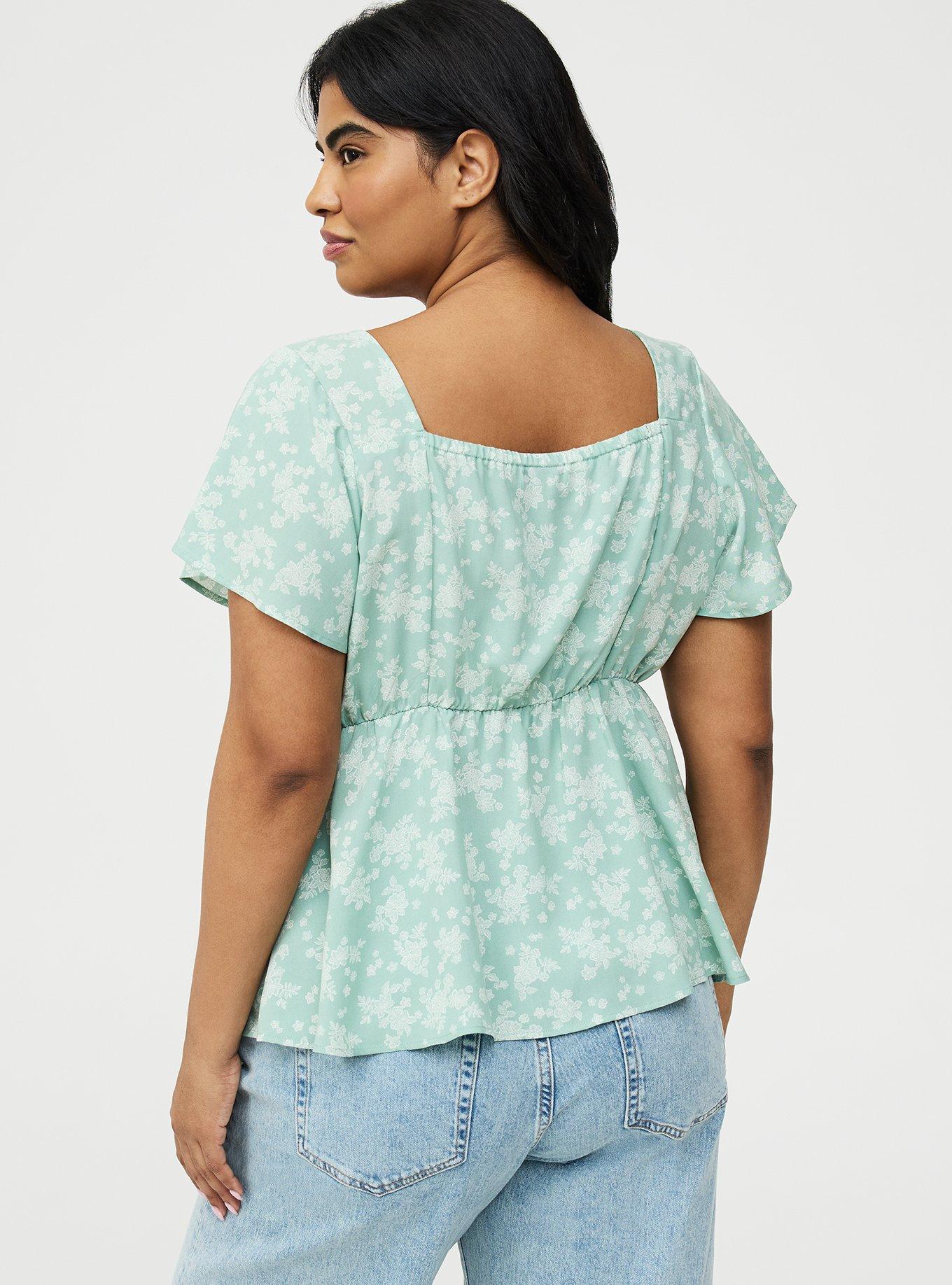 Sweetheart Flutter Sleeve Peplum Top, LACEY FLORAL GRANITE GREEN SM, alternate