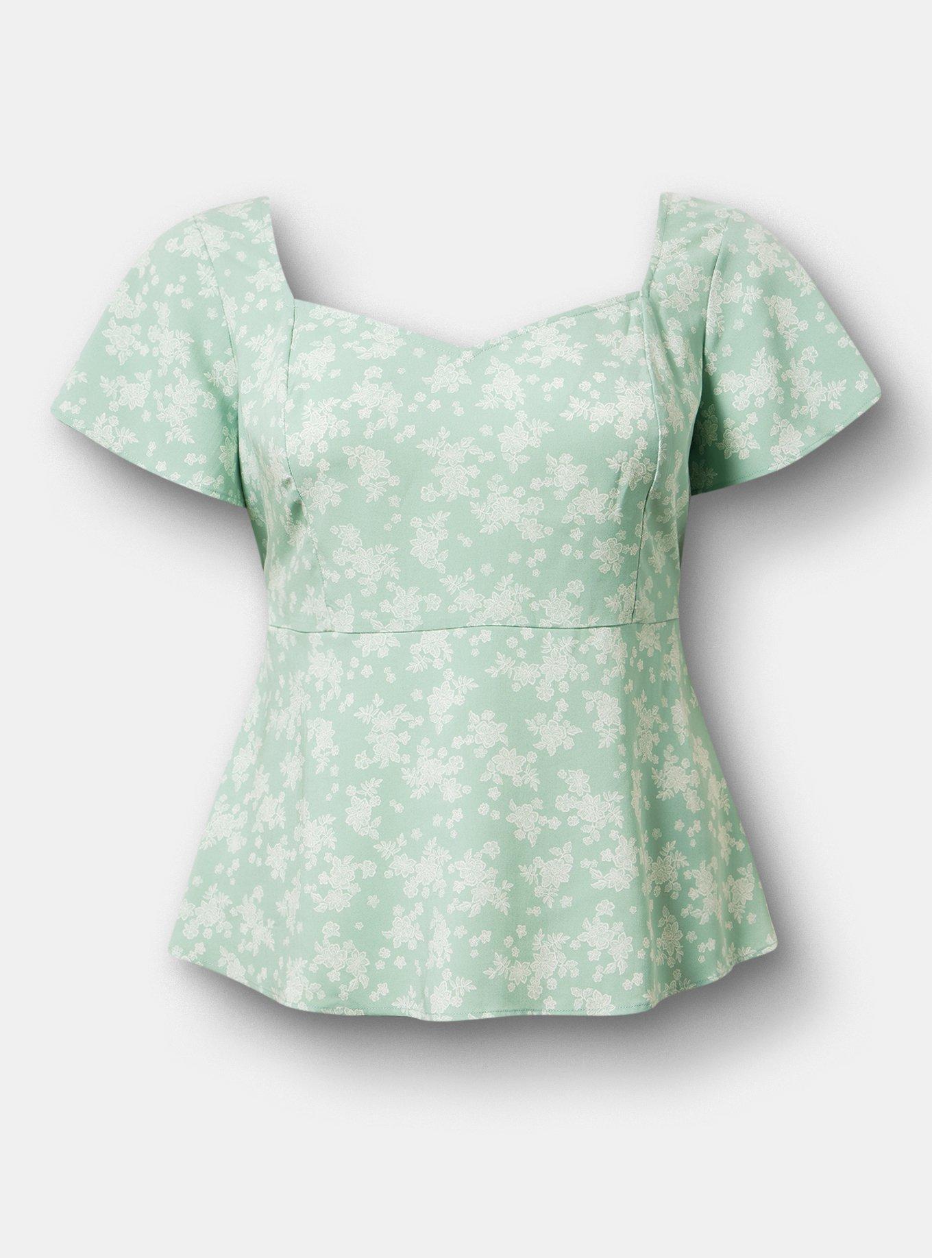 Sweetheart Flutter Sleeve Peplum Top, LACEY FLORAL GRANITE GREEN SM, hi-res
