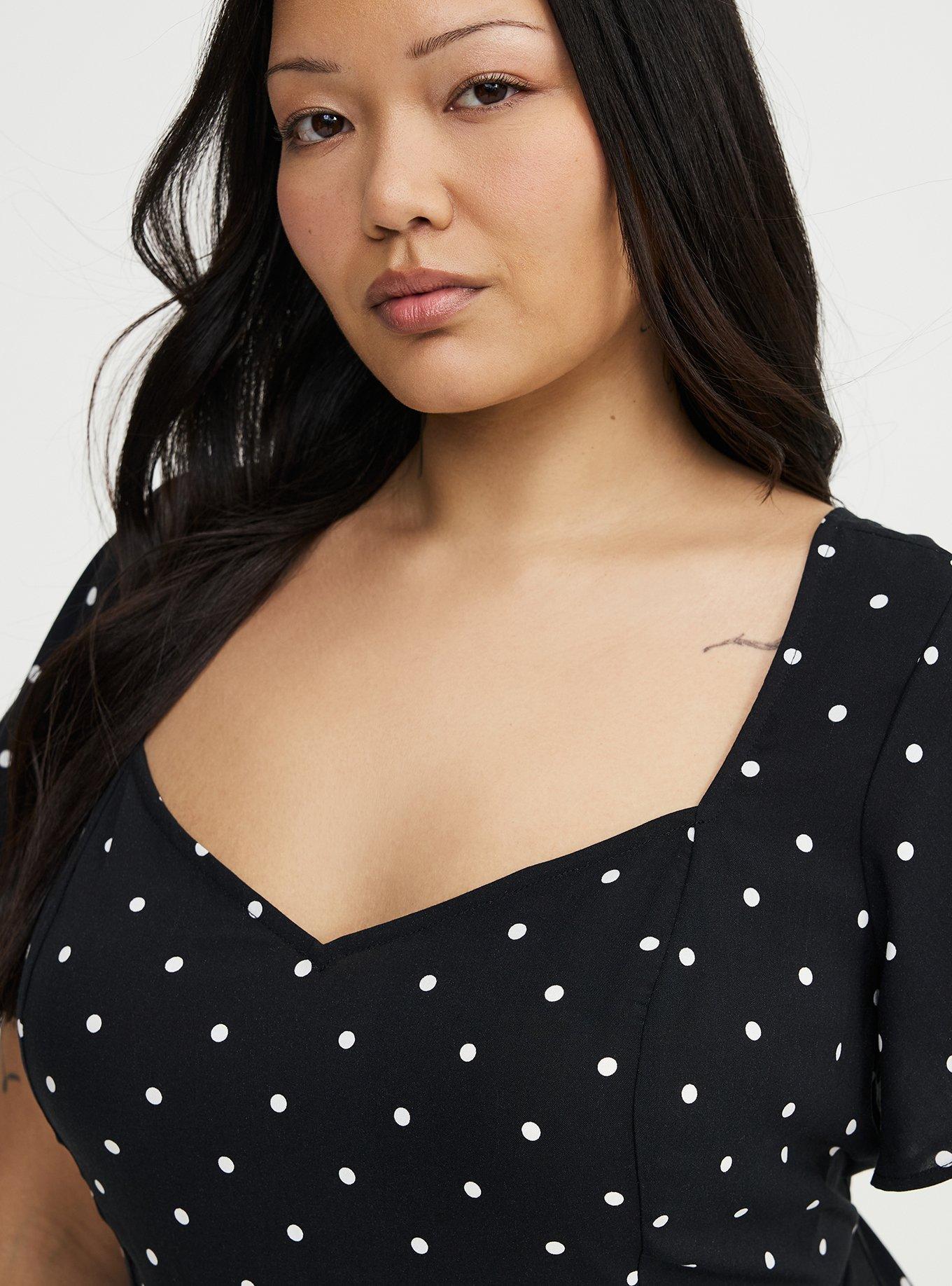 Sweetheart Flutter Sleeve Peplum Top, HONEY DOTS BLACK, alternate